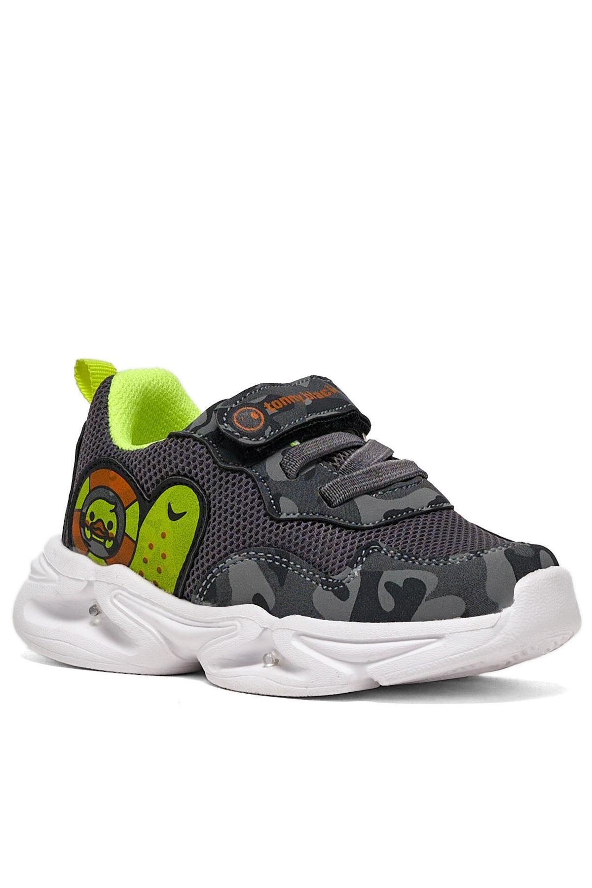 Çocuk Unisex Füme Kamuflaj Tonny Black Işıklı Cırtlı Ayakkabı