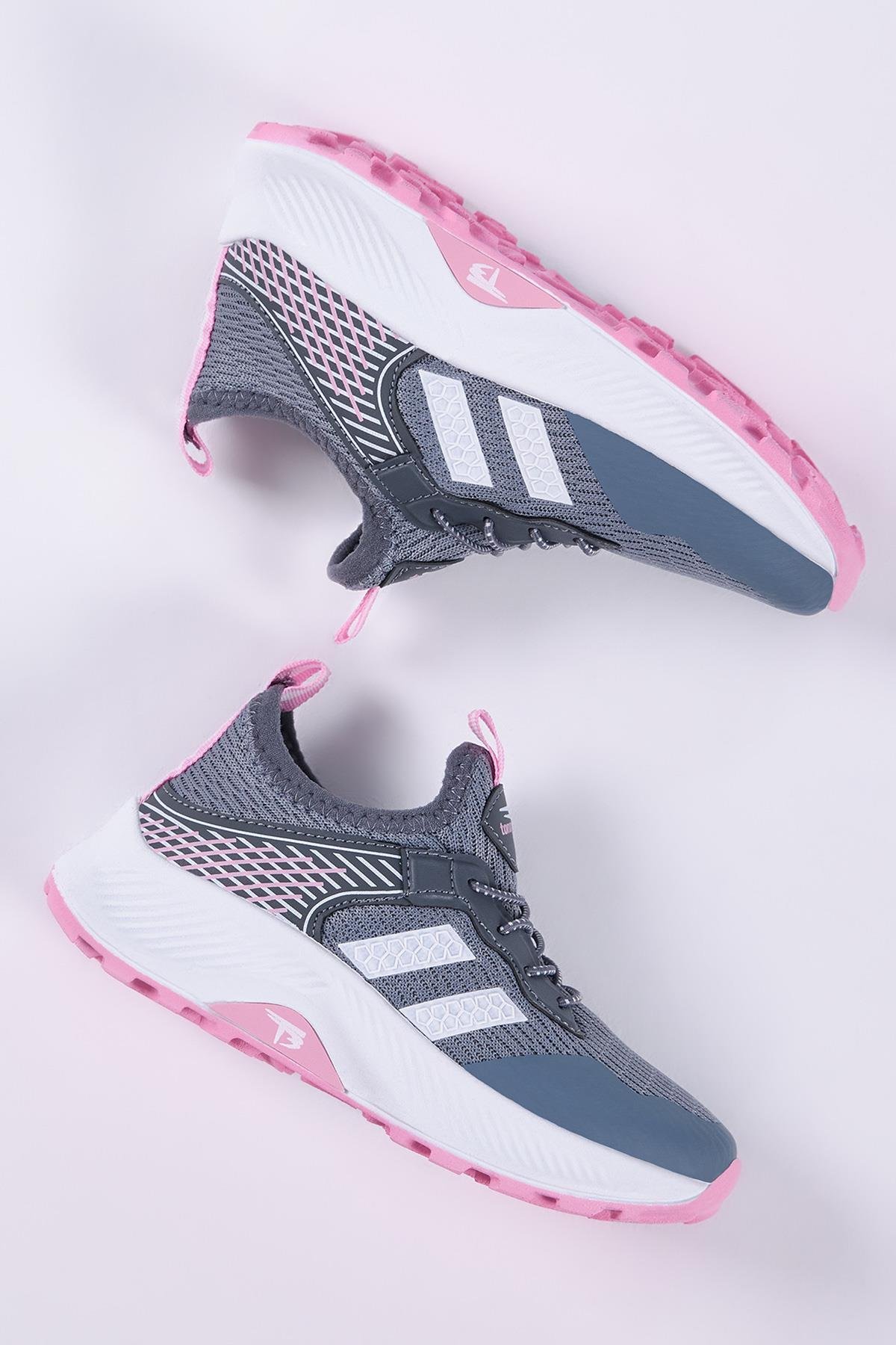 Çocuk Unisex Füme Pembe Rahat Kalıp Nefes Alabilen Kumaş Bağcıklı Sneaker