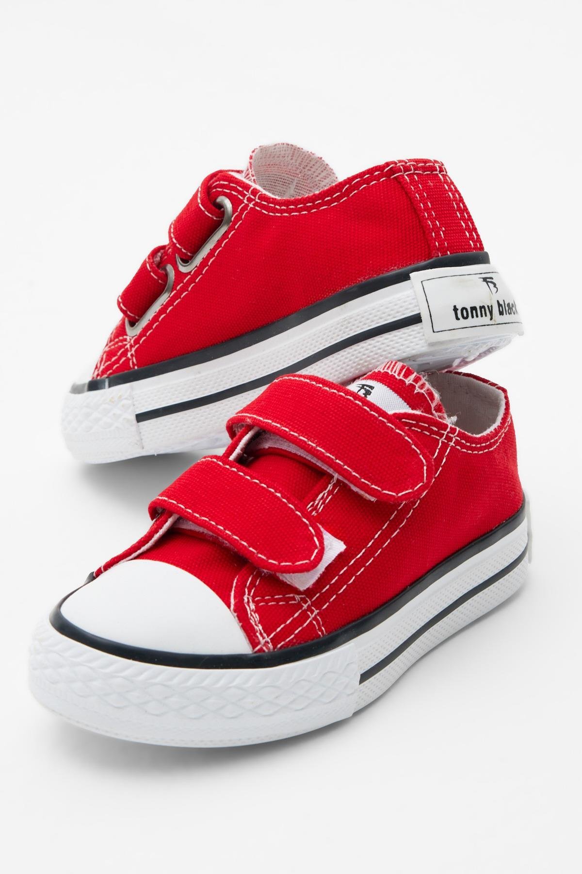 Çocuk Unisex Kırmızı Rahat Kalıp Cırtlı Sneaker