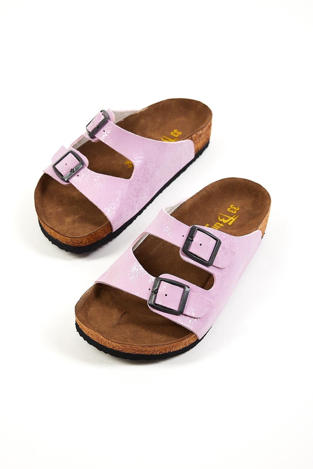 Çocuk Unisex Lila Rahat Kalıp Poli Taban Çift Tokalı Nubuk Sandalet