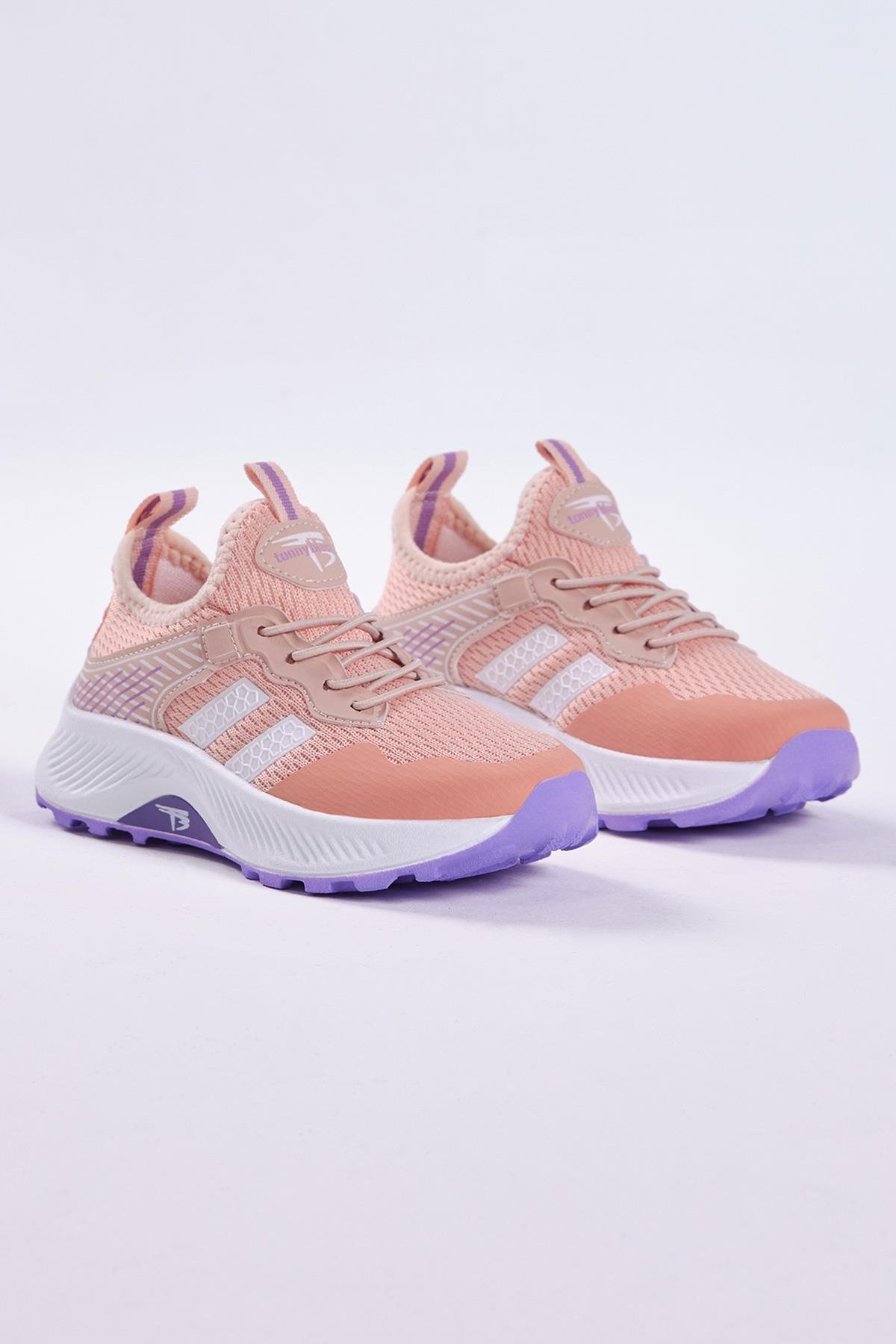 Çocuk Unisex Pudra Lila Rahat Kalıp Nefes Alabilen Kumaş Bağcıklı Sneaker