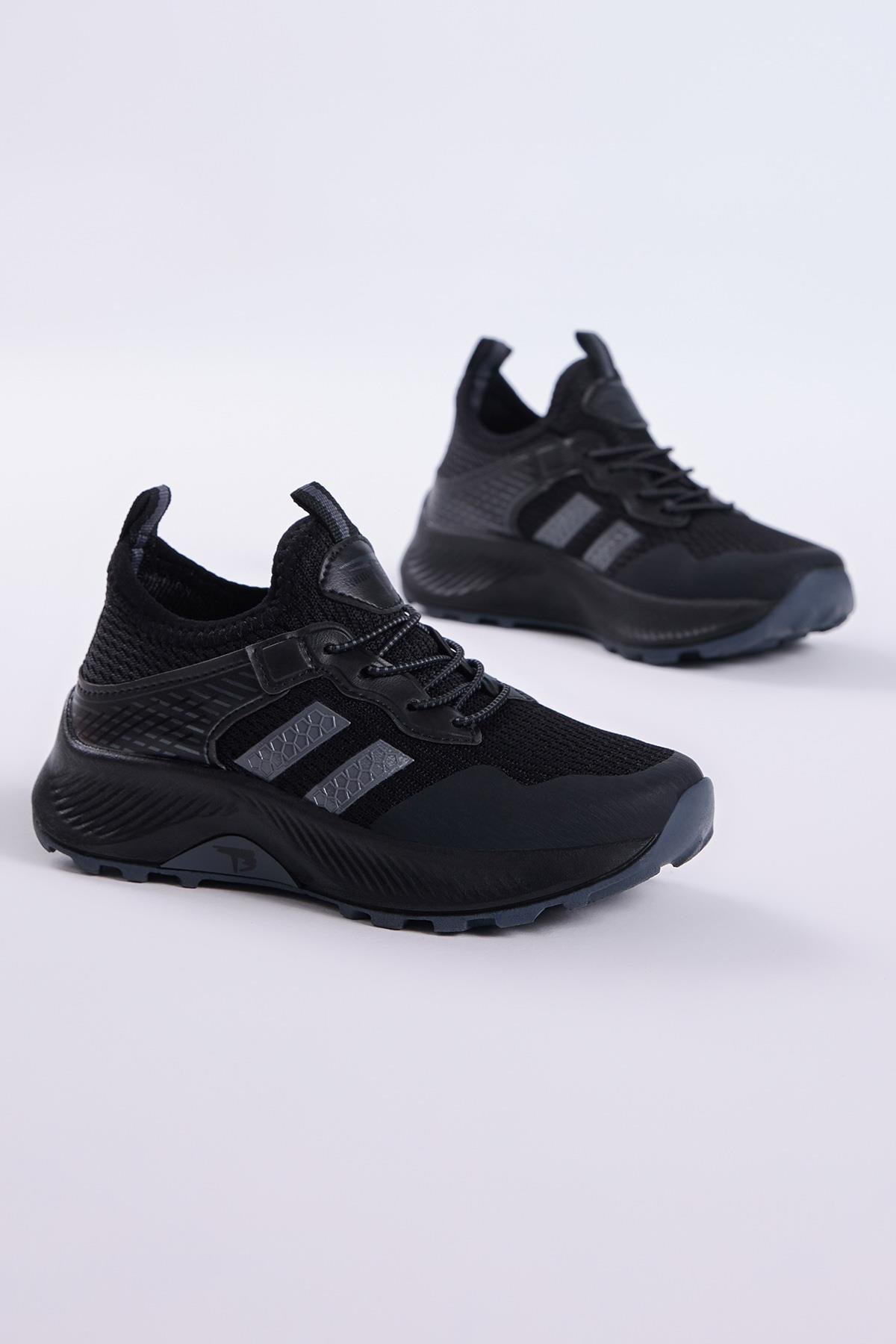 Çocuk Unisex Siyah Füme Rahat Kalıp Nefes Alabilen Kumaş Bağcıklı Sneaker