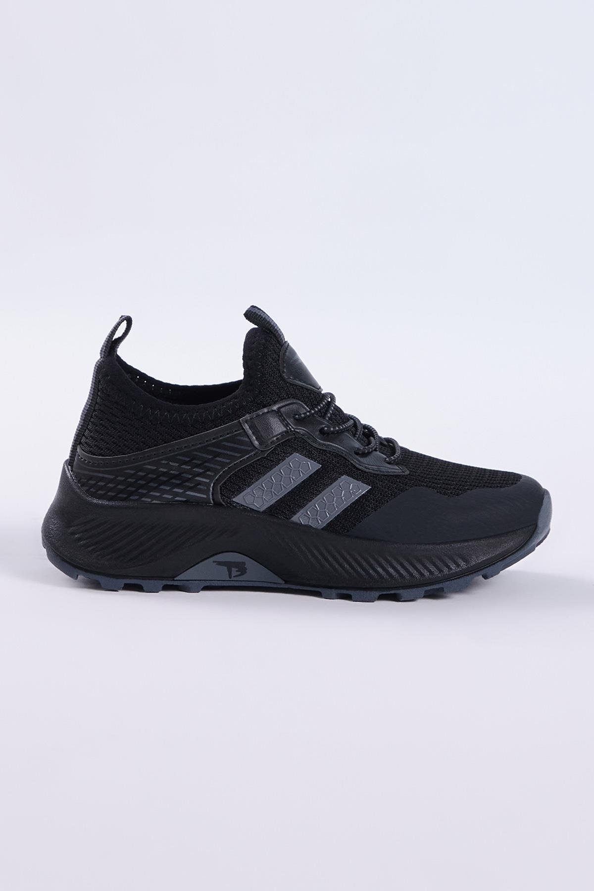 Çocuk Unisex Siyah Füme Rahat Kalıp Nefes Alabilen Kumaş Bağcıklı Sneaker