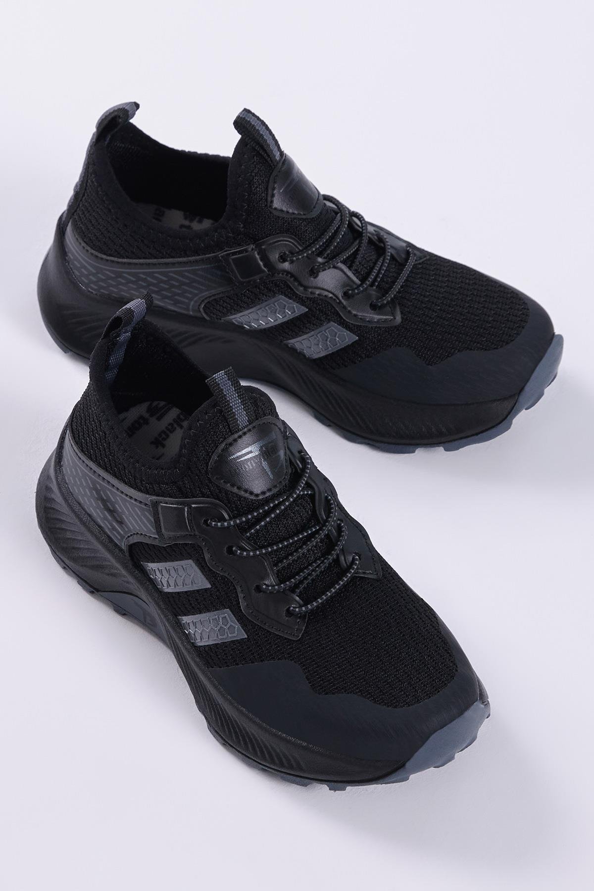 Çocuk Unisex Siyah Füme Rahat Kalıp Nefes Alabilen Kumaş Bağcıklı Sneaker