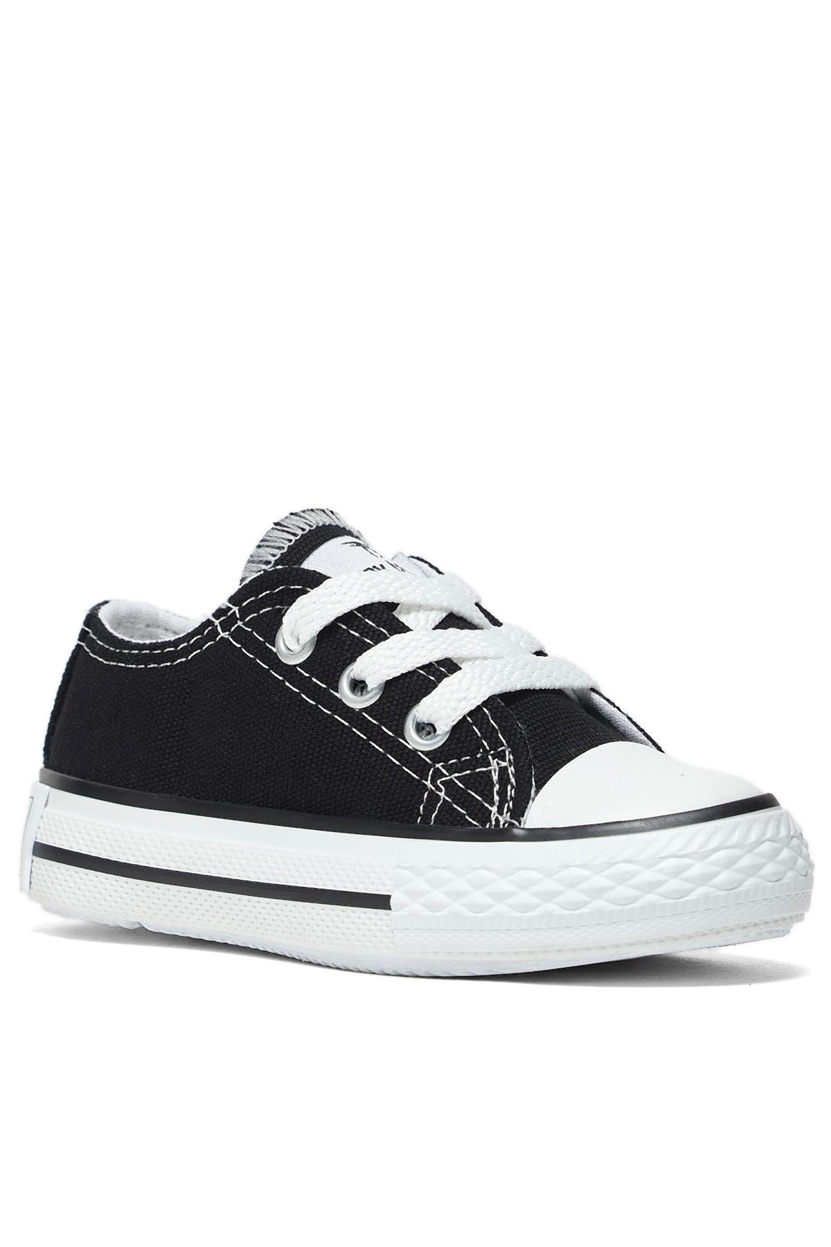 Çocuk Unisex Siyah Rahat Kalıp Bağcıklı Sneaker