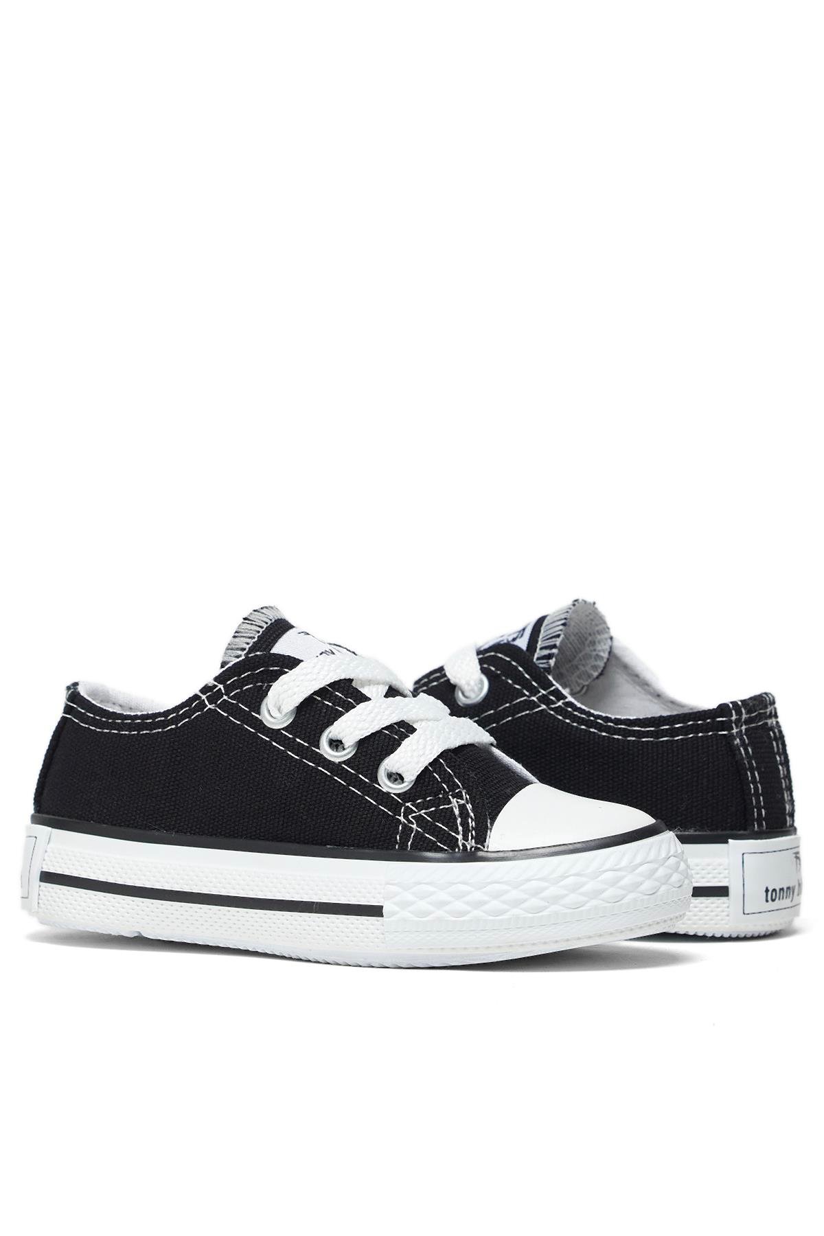 Çocuk Unisex Siyah Rahat Kalıp Bağcıklı Sneaker