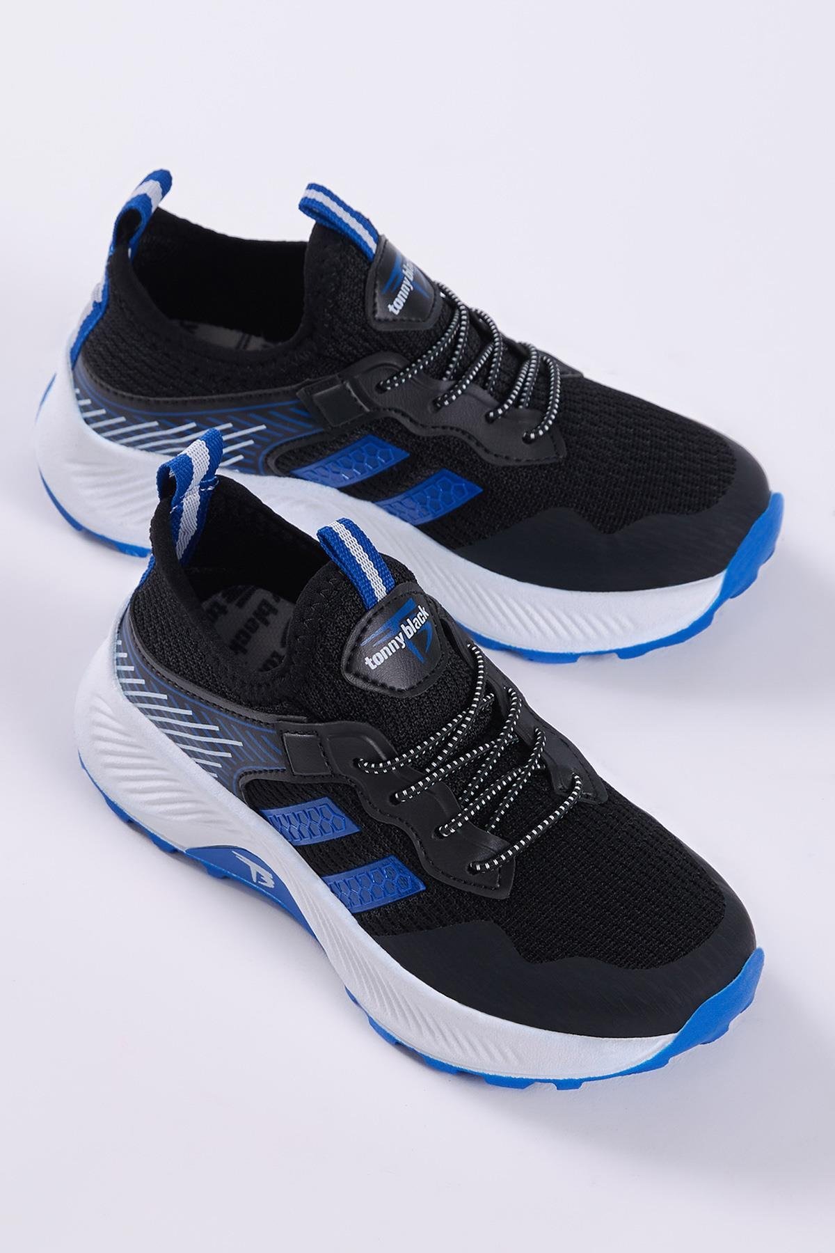 Çocuk Unisex Siyah Sax Rahat Kalıp Nefes Alabilen Kumaş Bağcıklı Sneaker