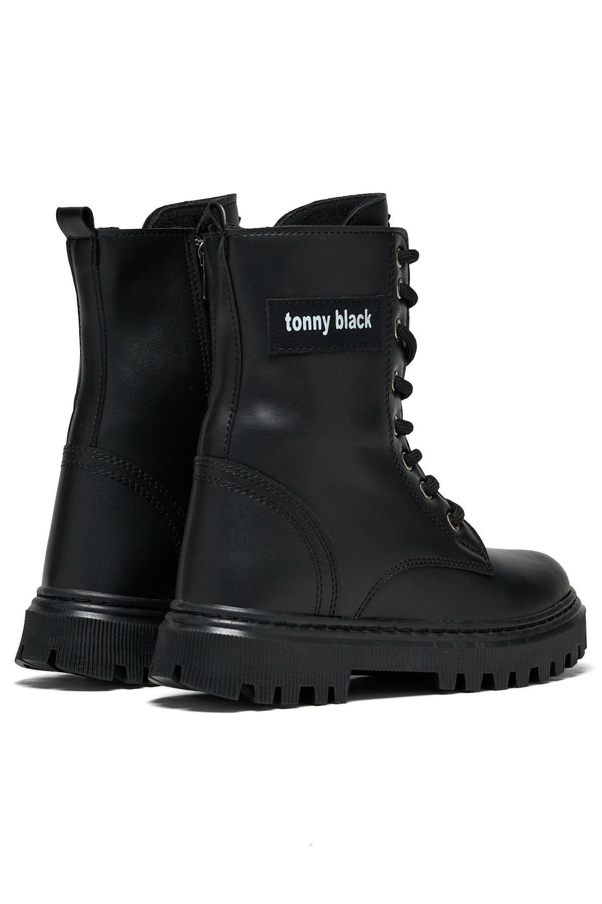 Çocuk Unisex Siyah Termo Taban Önü Bağcıklı Kar Botu