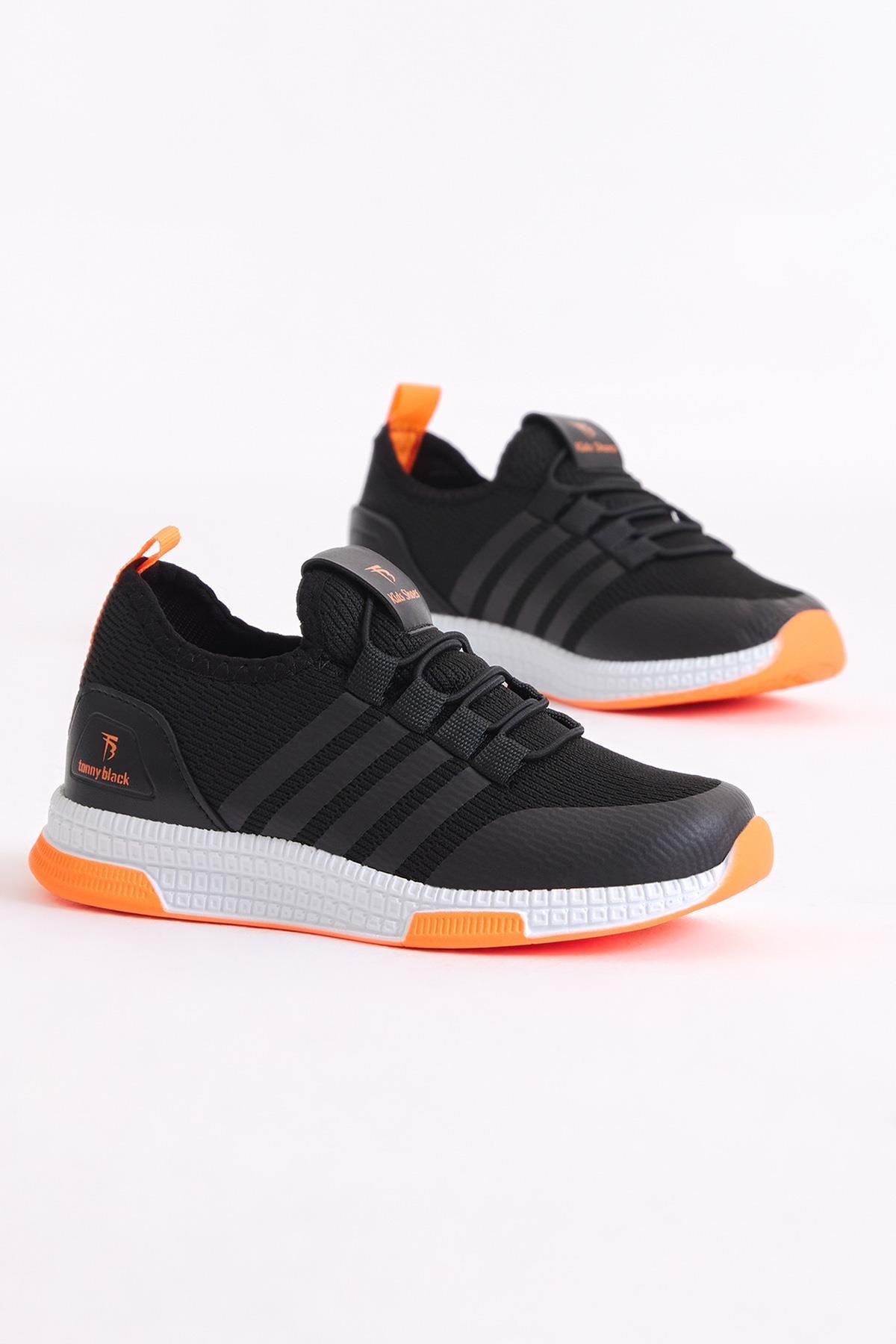 Çocuk Unisex Siyah Turuncu Spor Ayakkabı Tbqnt