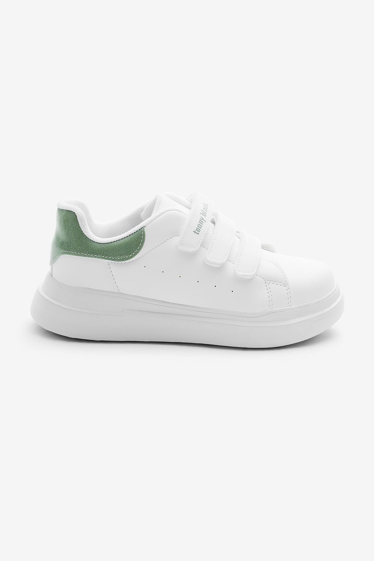 Eva Faylon Taban Üç Cırtlı Çocuk Unisex Beyaz Su Yeşili Spor Ayakkabı TBALS025