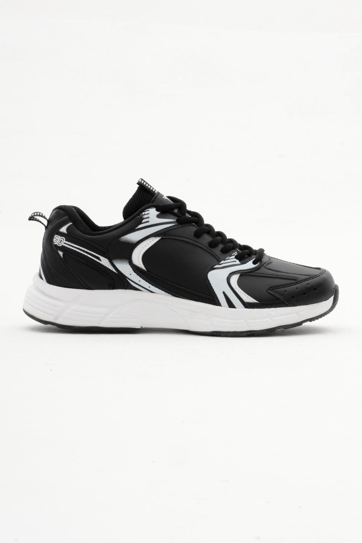 Faylon Taban Bağcıklı Unisex Siyah Cilt Spor Ayakkabı TBA530