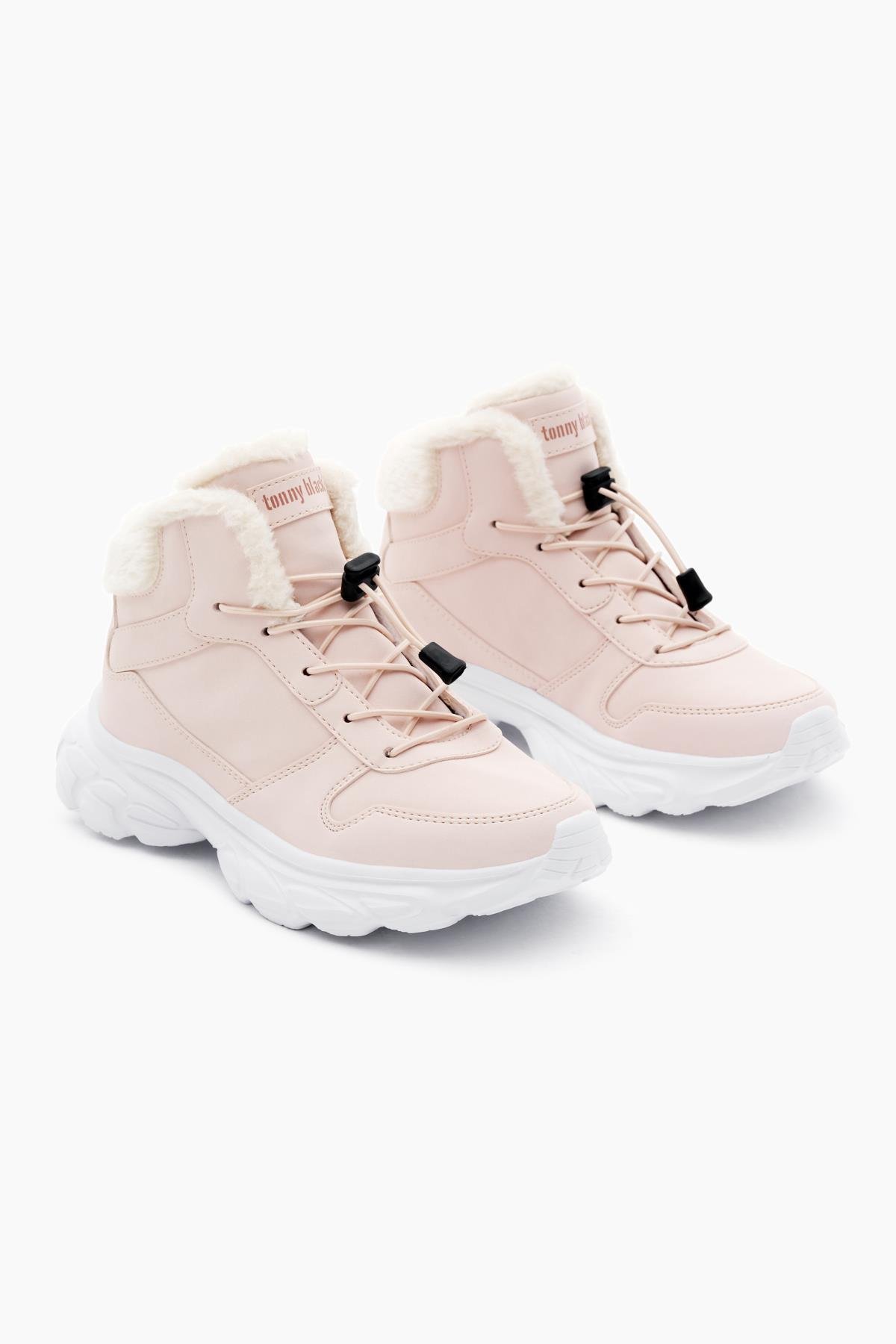 Faylon Taban İçi Kürklü Lastik Bağcıklı Çocuk Unisex Pudra Bot TBALS020