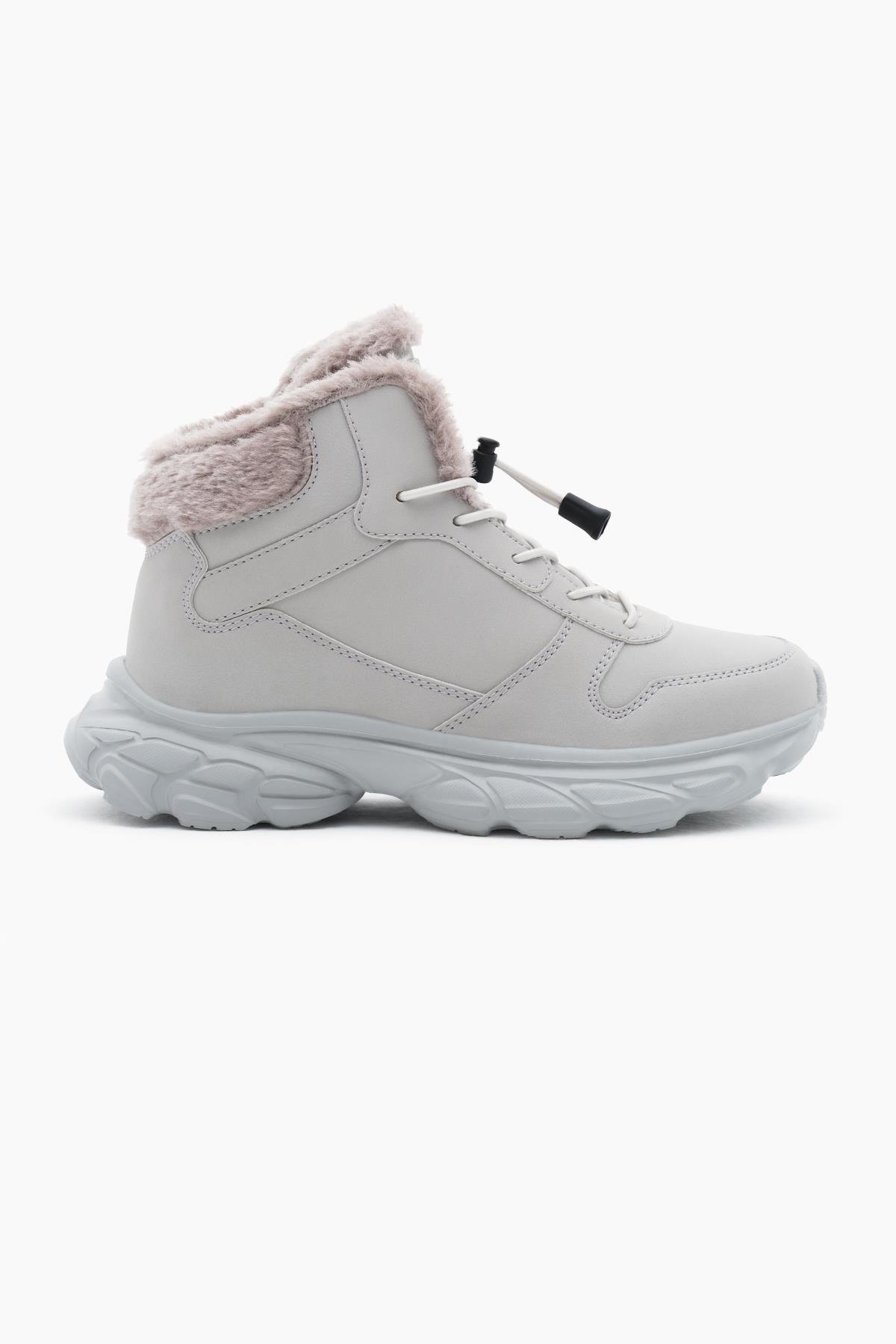 Faylon Taban İçi Kürklü Lastik Bağcıklı Çocuk Unisex Gri Bot TBALS020