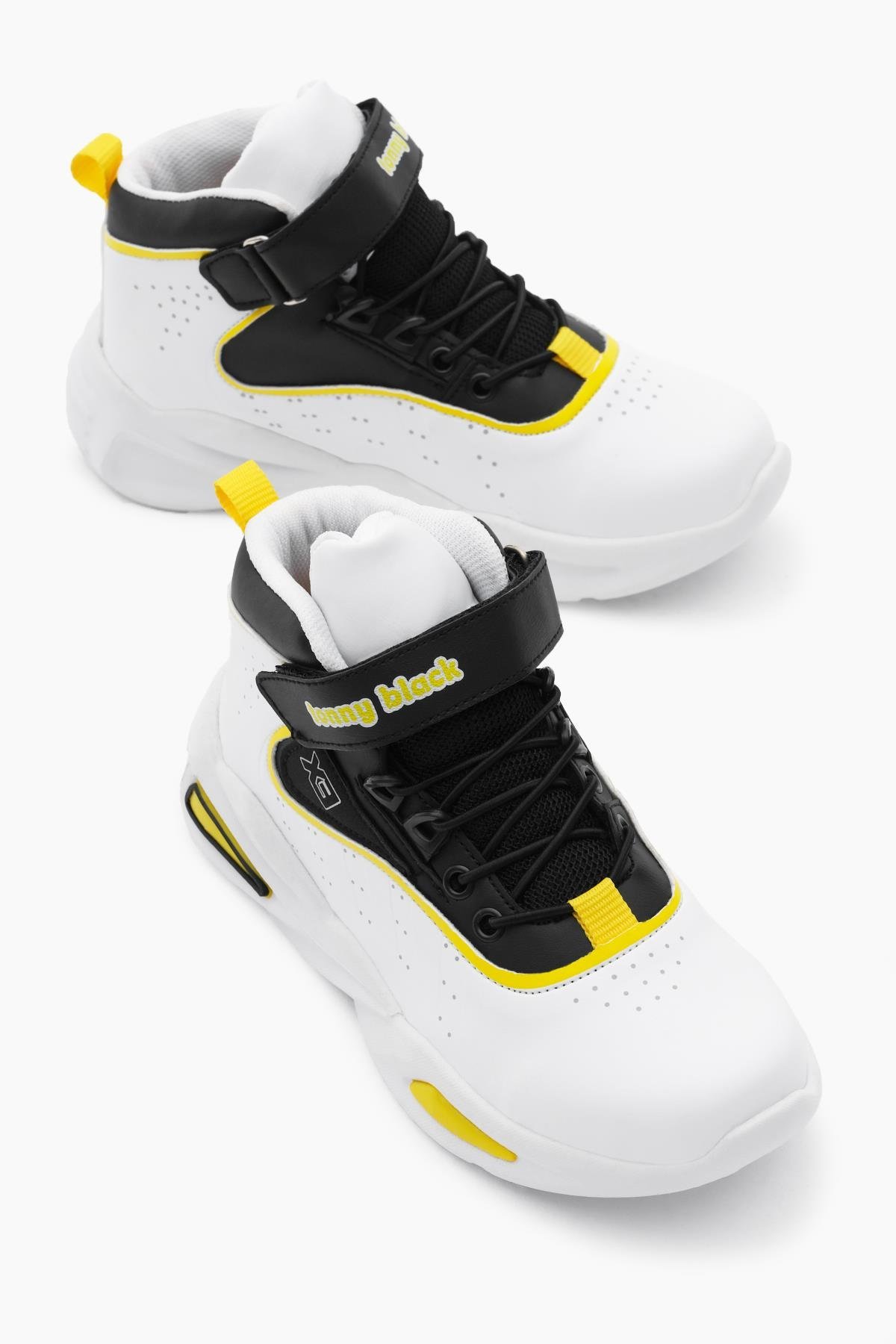 Faylon Taban Lastik Bağcıklı ve Cırtlı Çocuk Unisex Beyaz Sarı Spor Basketbol Ayakkabısı TBKMNM-100