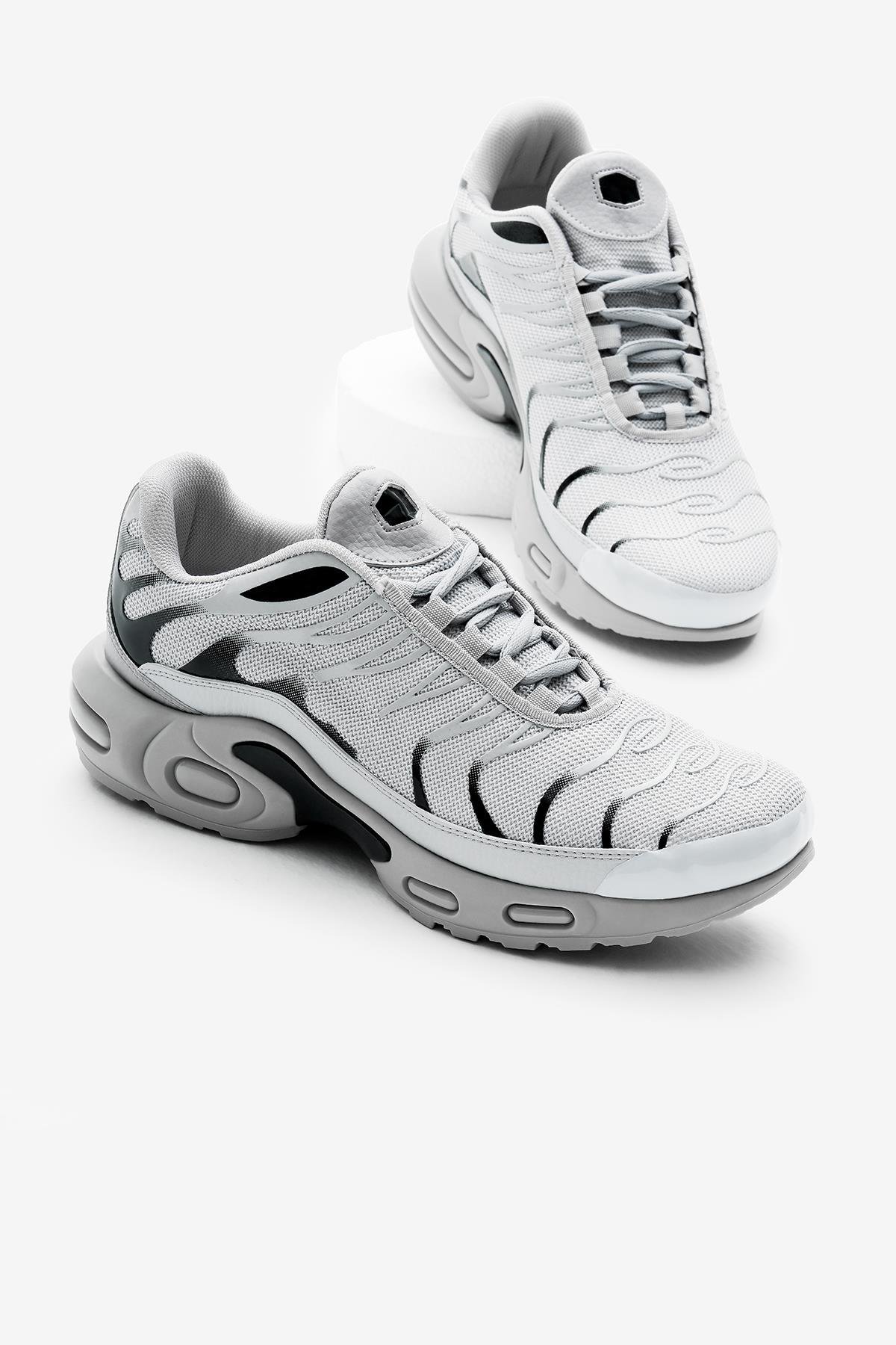 Faylon TPU Taban Nefes Alabilen Kumaş Bağcıklı Unisex Gri Siyah Spor Ayakkabı TBTN005
