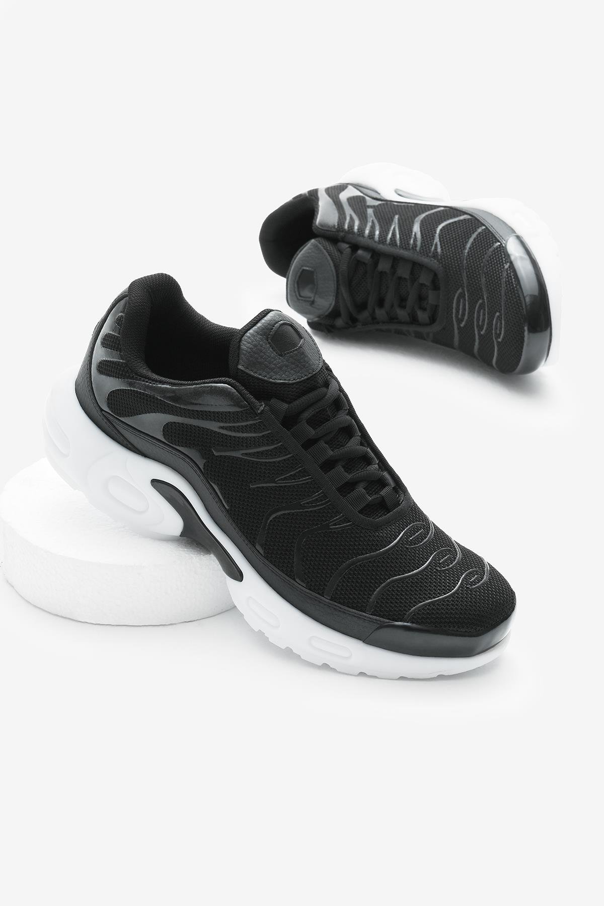 Faylon TPU Taban Nefes Alabilen Kumaş Bağcıklı Unisex Siyah Beyaz Spor Ayakkabı TBTN005