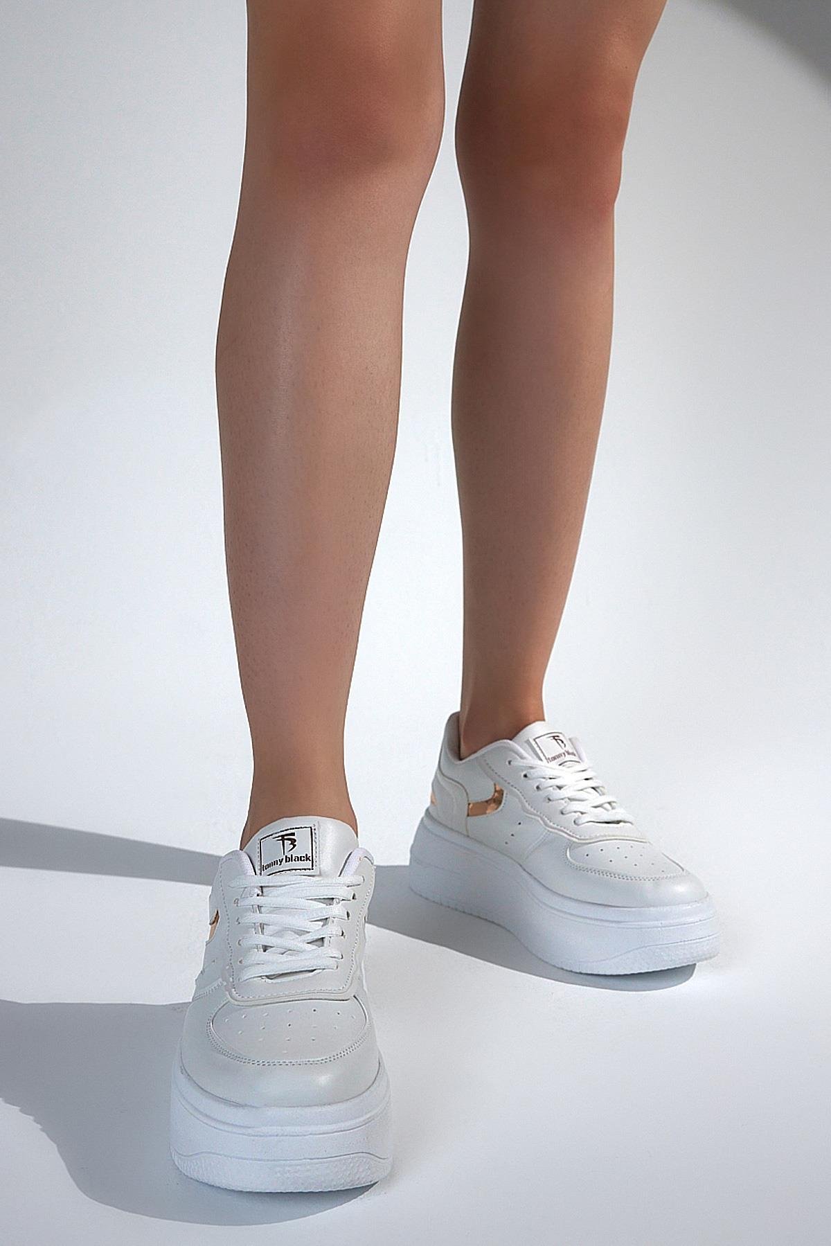 Kadın Beyaz Bakır Sneaker Rahat Kalıp Kadın Spor Ayakkabı