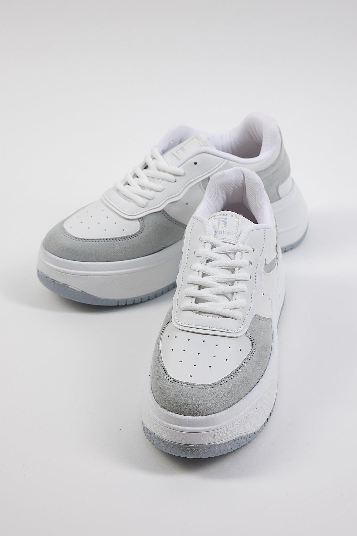 Kadın Beyaz Gri Sneaker Rahat Kalıp Kadın Spor Ayakkabı