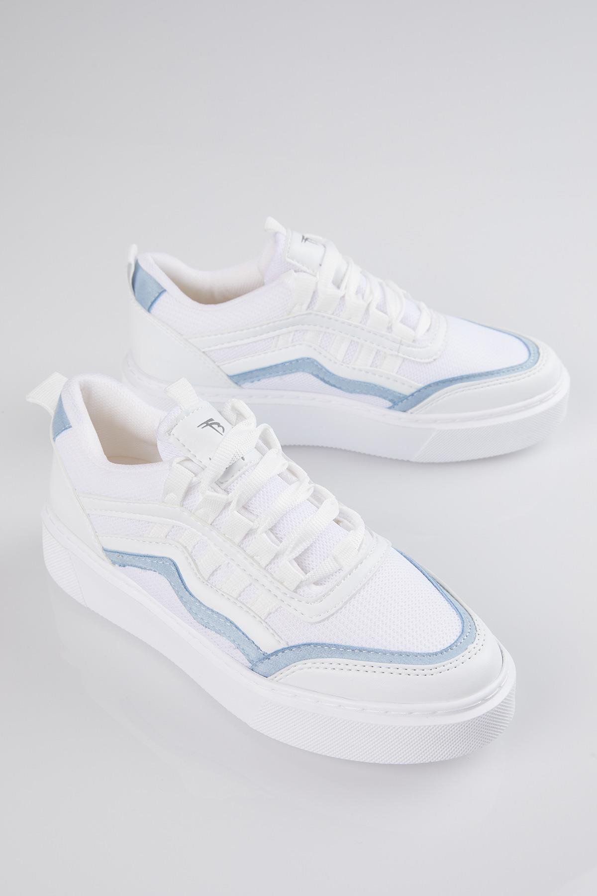 Kadın Beyaz Mavi Eva Faylon Taban Yanı Çizgili Sneaker