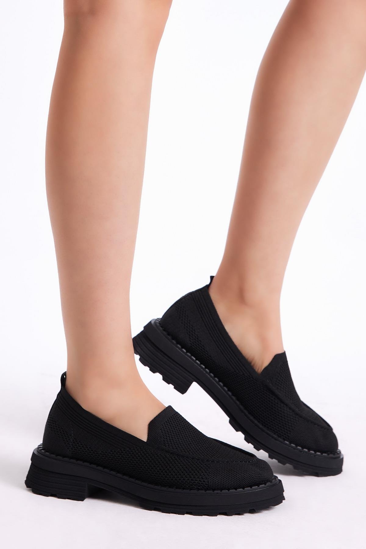 Kadın Siyah Rahat Kalıp Triko Sneaker