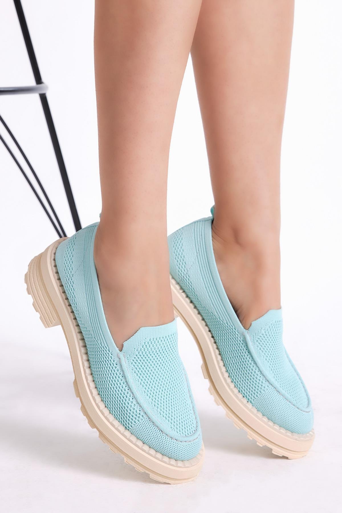 Kadın Turkuaz Rahat Kalıp Triko Sneaker