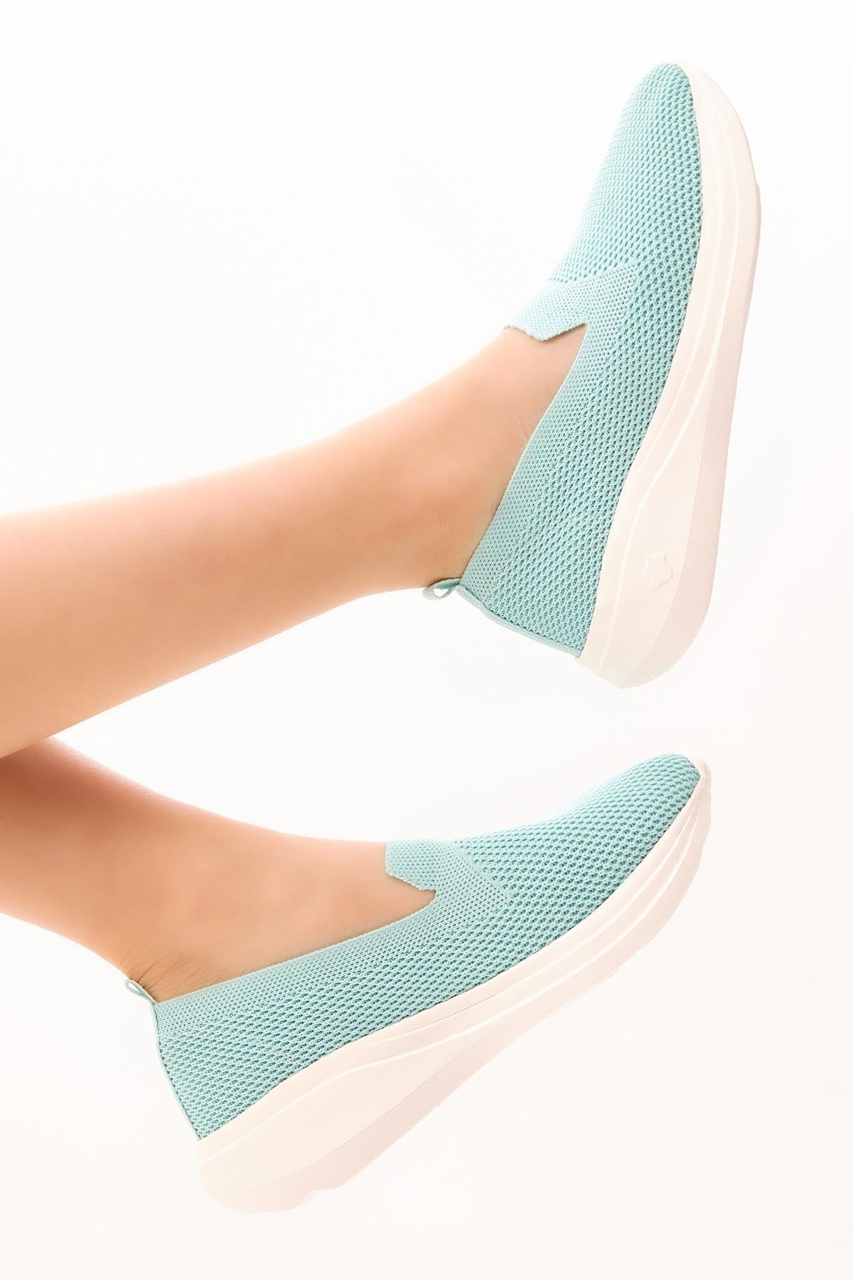 Kadın Turkuaz Rahat Kalıp Triko Sneaker