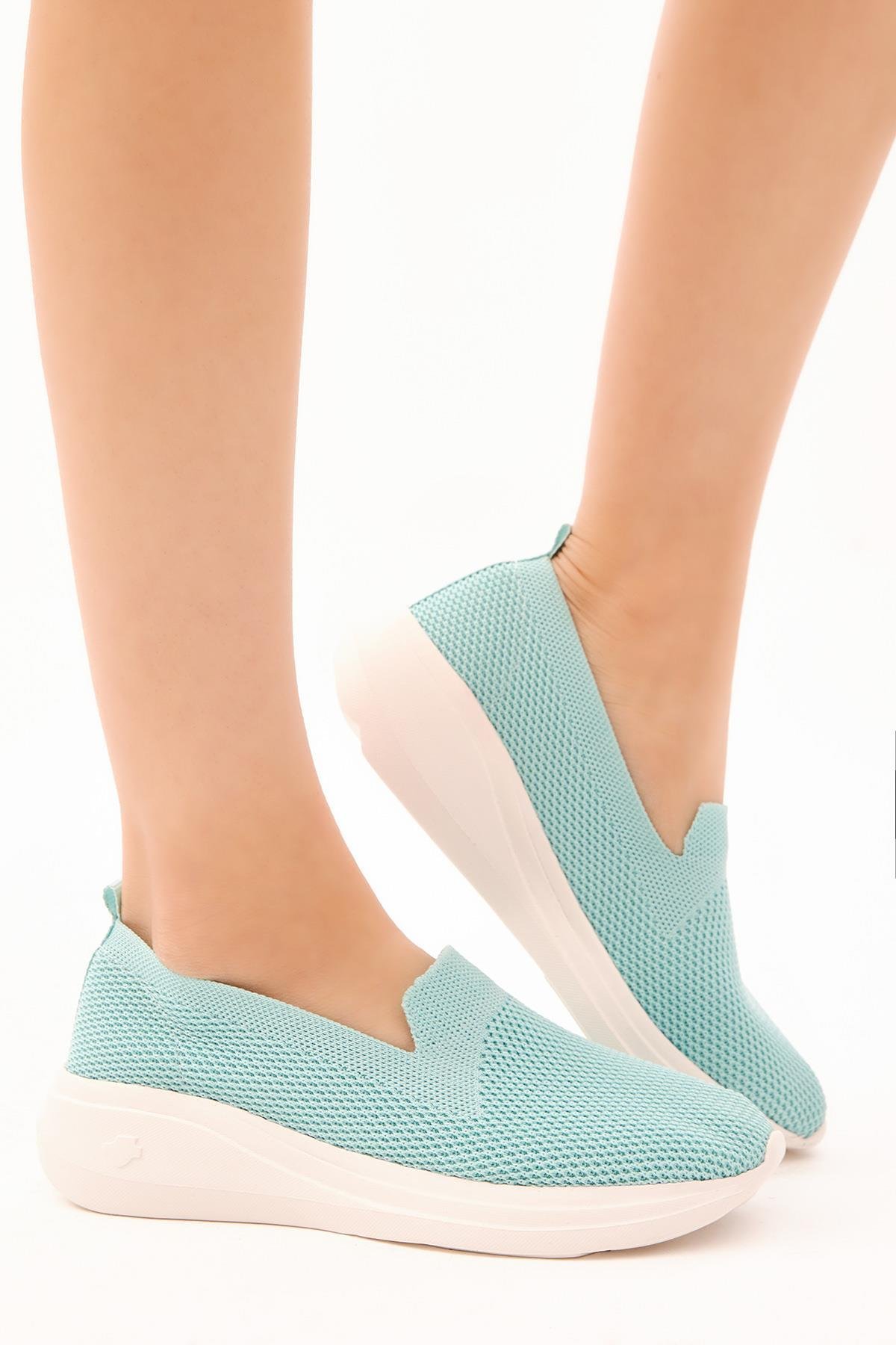 Kadın Turkuaz Rahat Kalıp Triko Sneaker