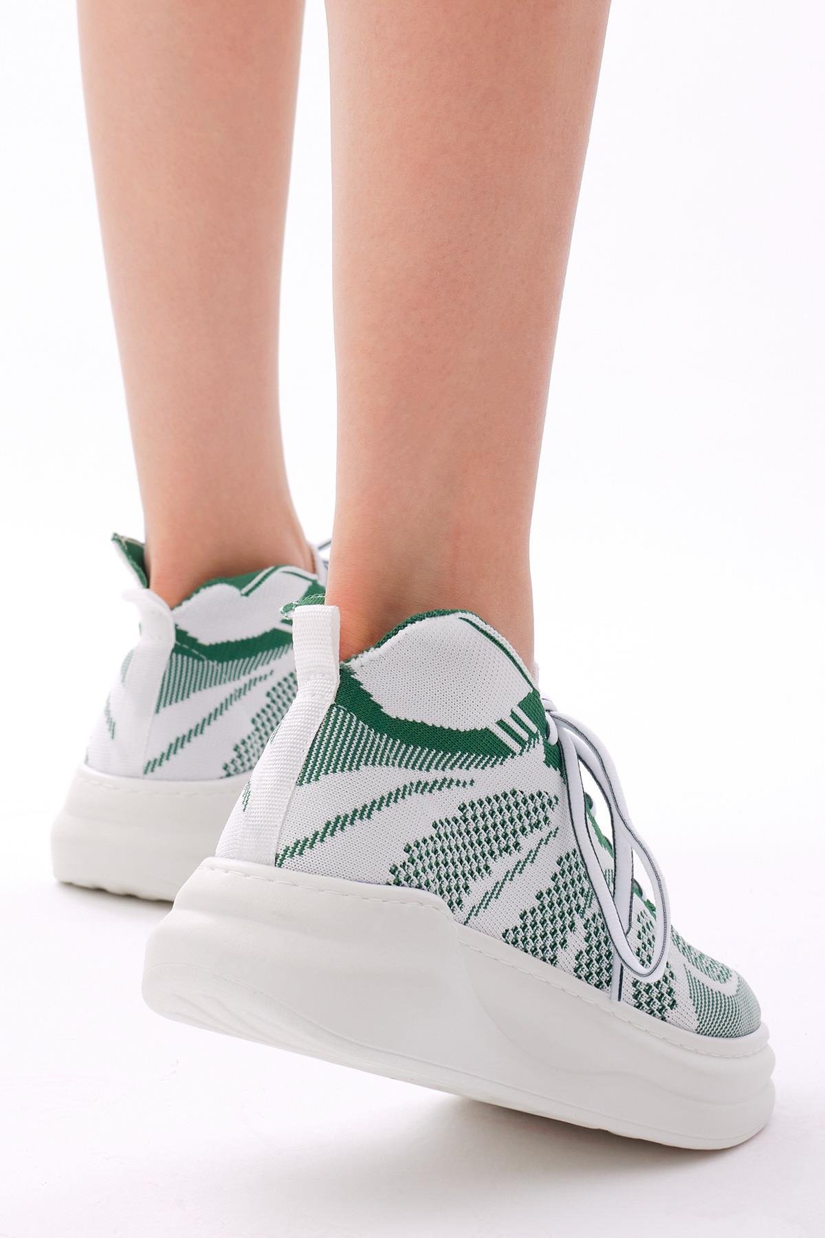 Kadın Yeşil Rahat Kalıp Bağcıklı Sneaker