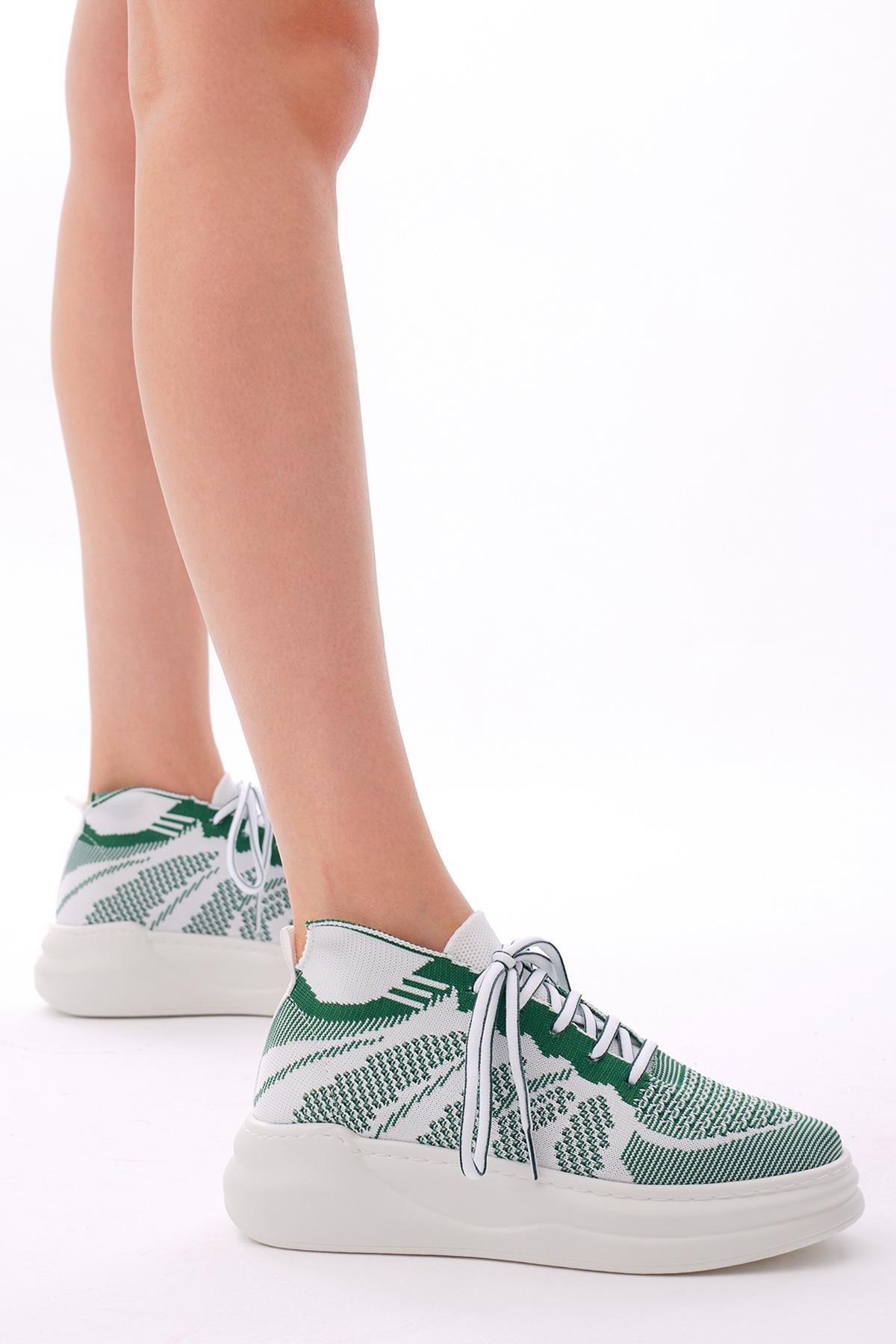 Kadın Yeşil Rahat Kalıp Bağcıklı Sneaker