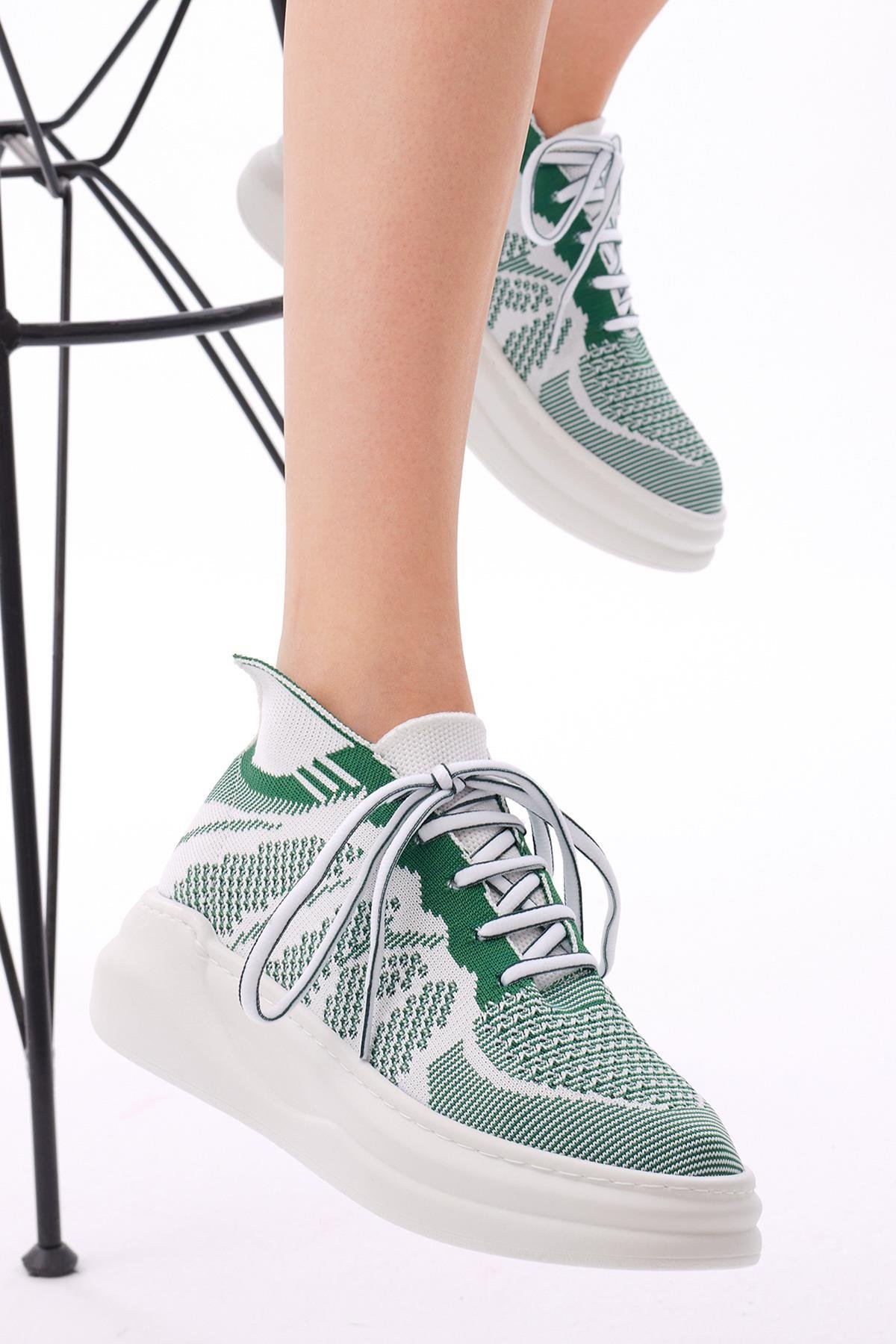 Kadın Yeşil Rahat Kalıp Bağcıklı Sneaker