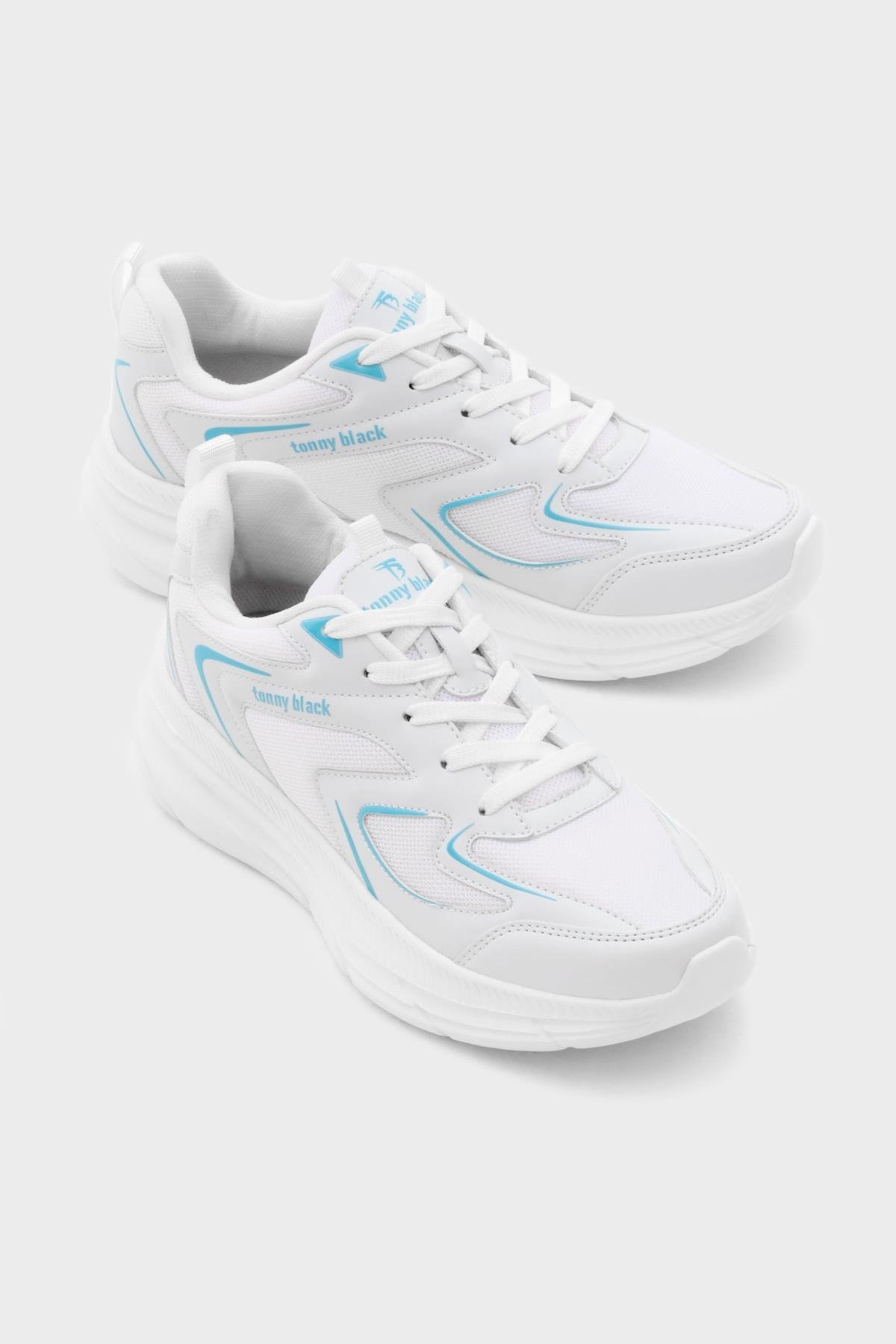 Nefes Alabilen Kumaş Faylon Taban Bağcıklı Unisex Beyaz Mavi Spor Ayakkabı TBALS015