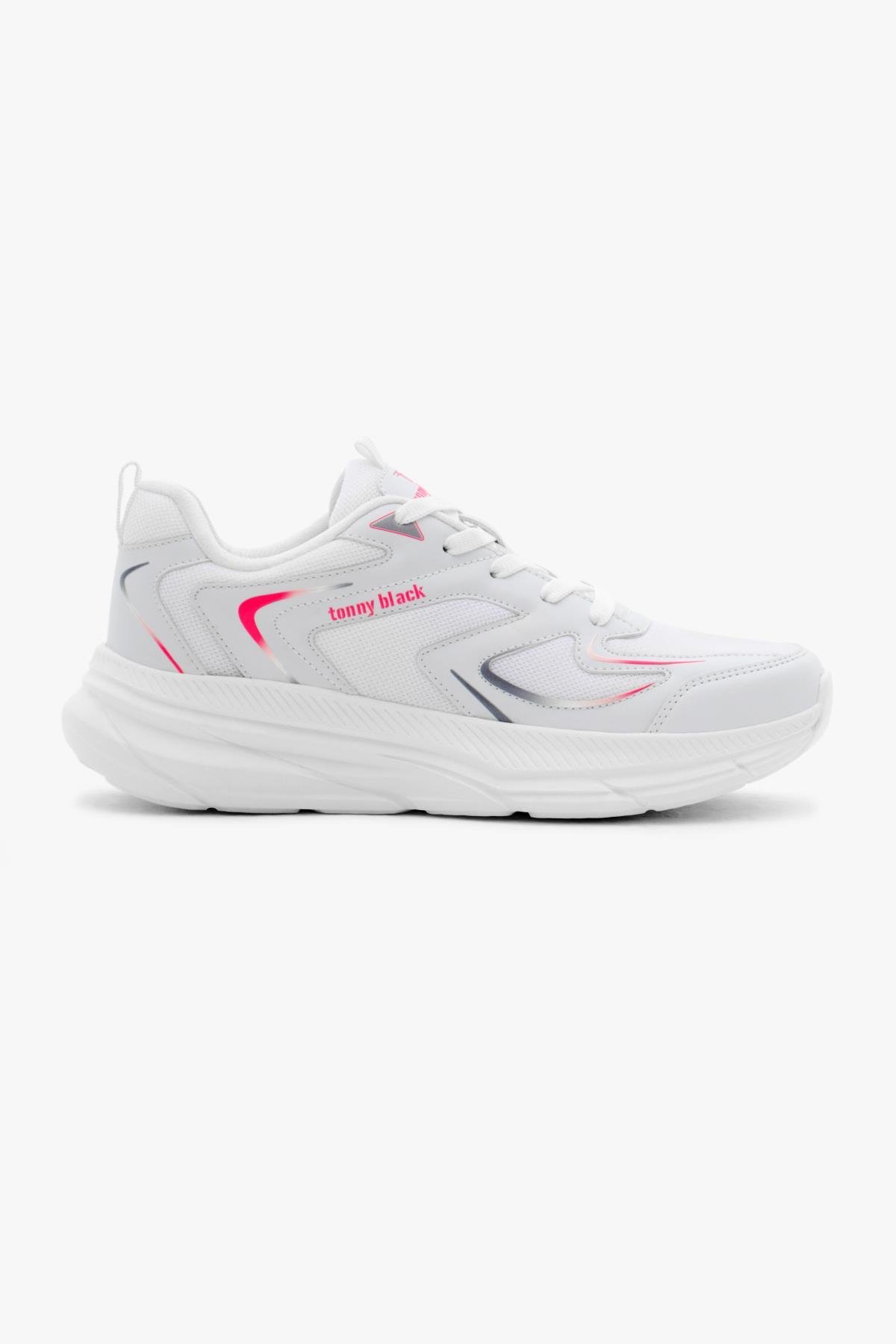 Nefes Alabilen Kumaş Faylon Taban Bağcıklı Unisex Beyaz Fuşya Spor Ayakkabı TBALS015