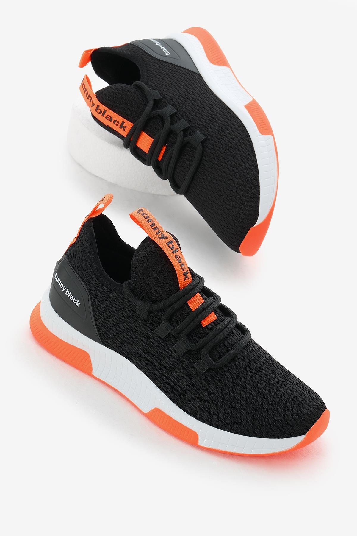 Nefes Alabilen Kumaş Poli Taban Bağcıklı Unisex Siyah Turuncu Spor Ayakkabı V2QNT-0