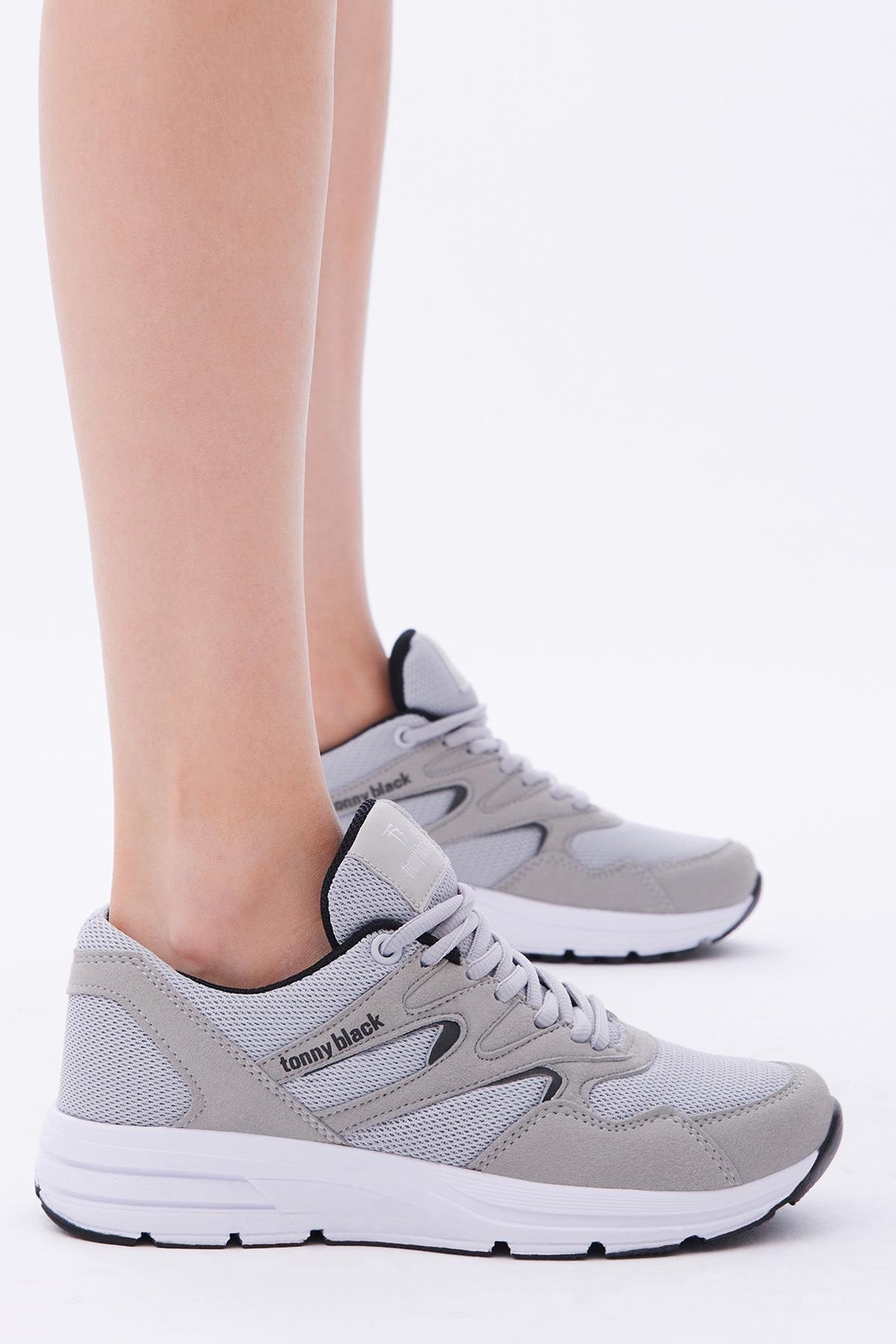Poli Taban Nefes Alabilen Kumaş Bağcıklı Unisex Gri Spor Ayakkabı 772-0