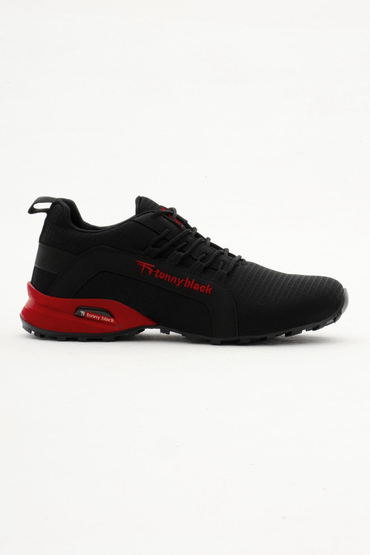 Rahat Kalıp Termo Taban Bağcıklı Unisex Siyah Kırmızı Spor Ayakkabı TBPS005