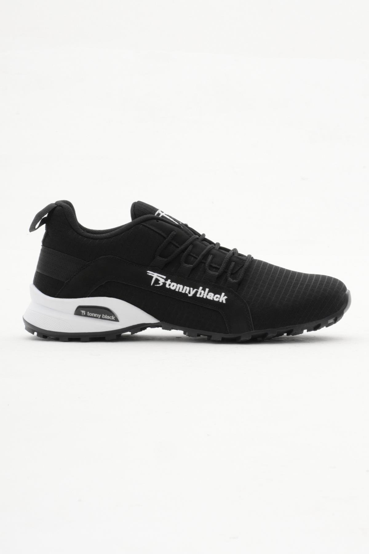 Rahat Kalıp Termo Taban Bağcıklı Unisex Siyah Beyaz Spor Ayakkabı TBPS005