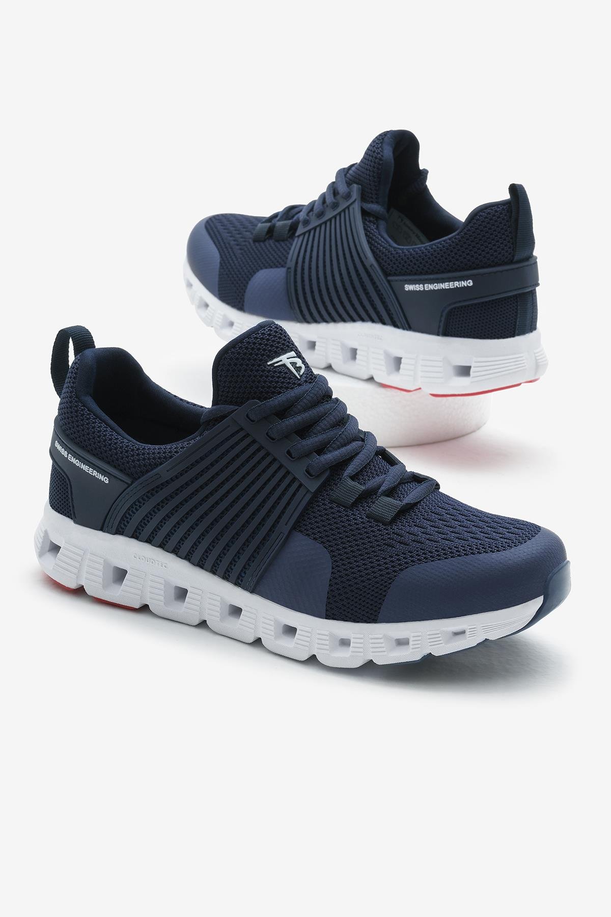 Tasarım Termo Taban Şeritli Nefes Alabilen Kumaş Bağcıklı Unisex Lacivert Spor Ayakkabı TBAQN