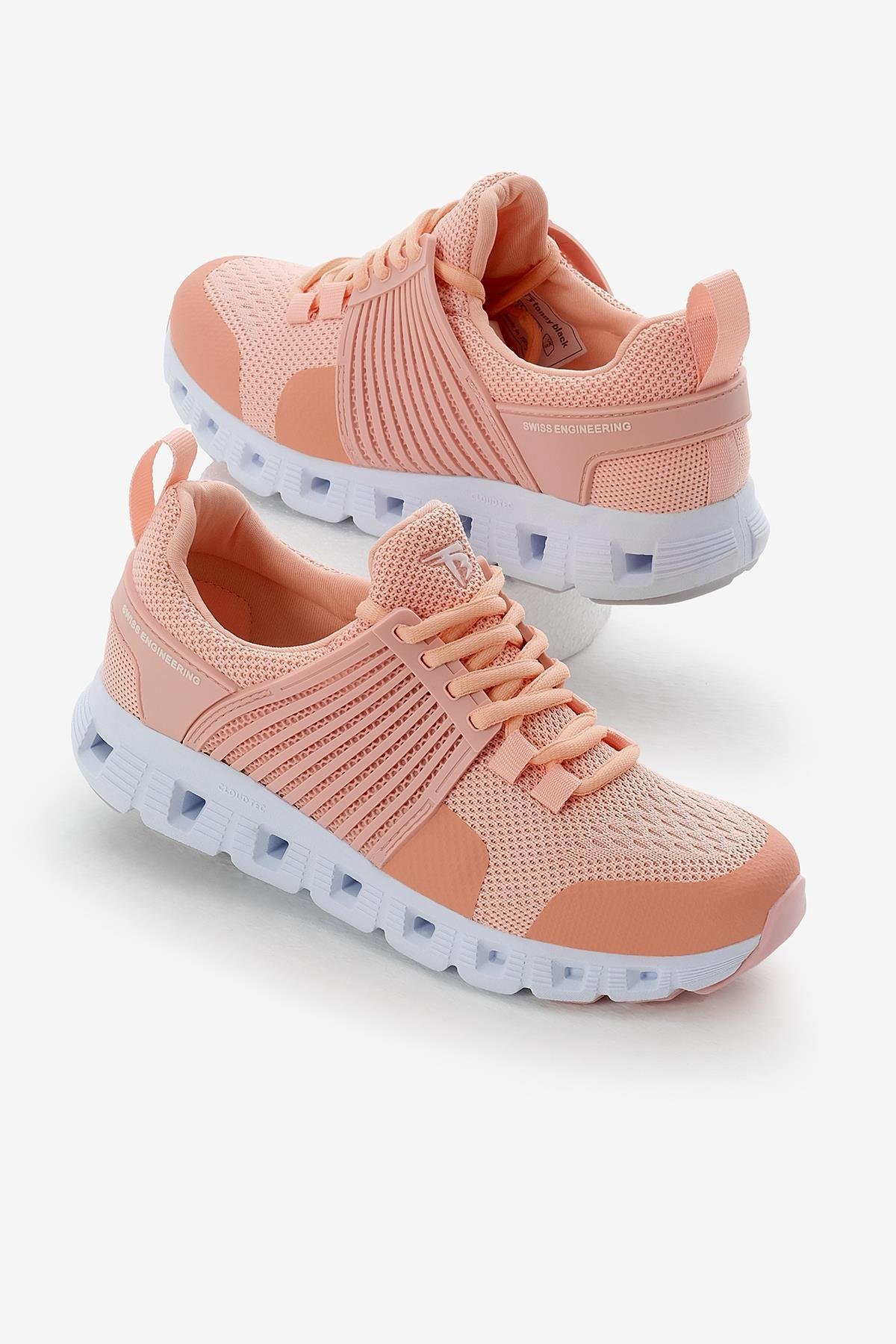 Tasarım Termo Taban Şeritli Nefes Alabilen Kumaş Bağcıklı Unisex Pudra Spor Ayakkabı TBAQN