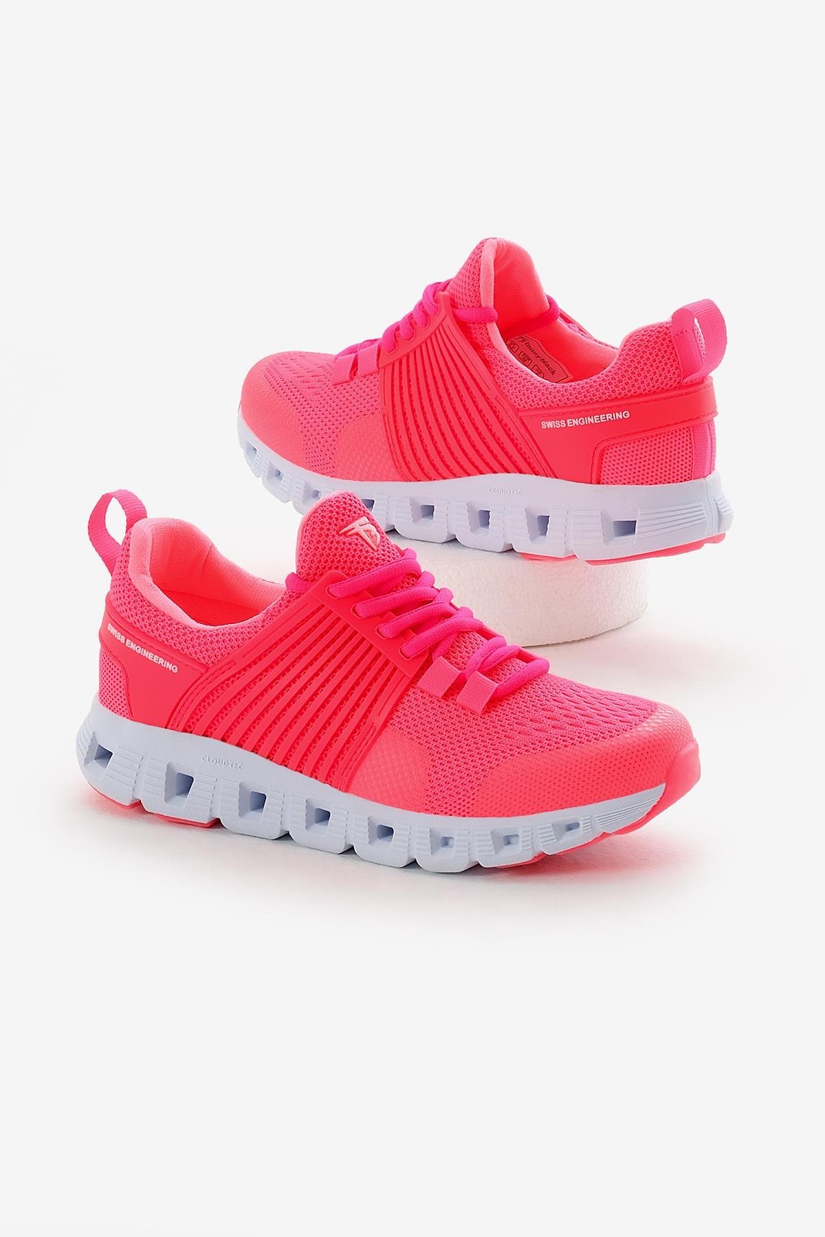 Tasarım Termo Taban Şeritli Nefes Alabilen Kumaş Bağcıklı Unisex Fuşya Spor Ayakkabı TBAQN