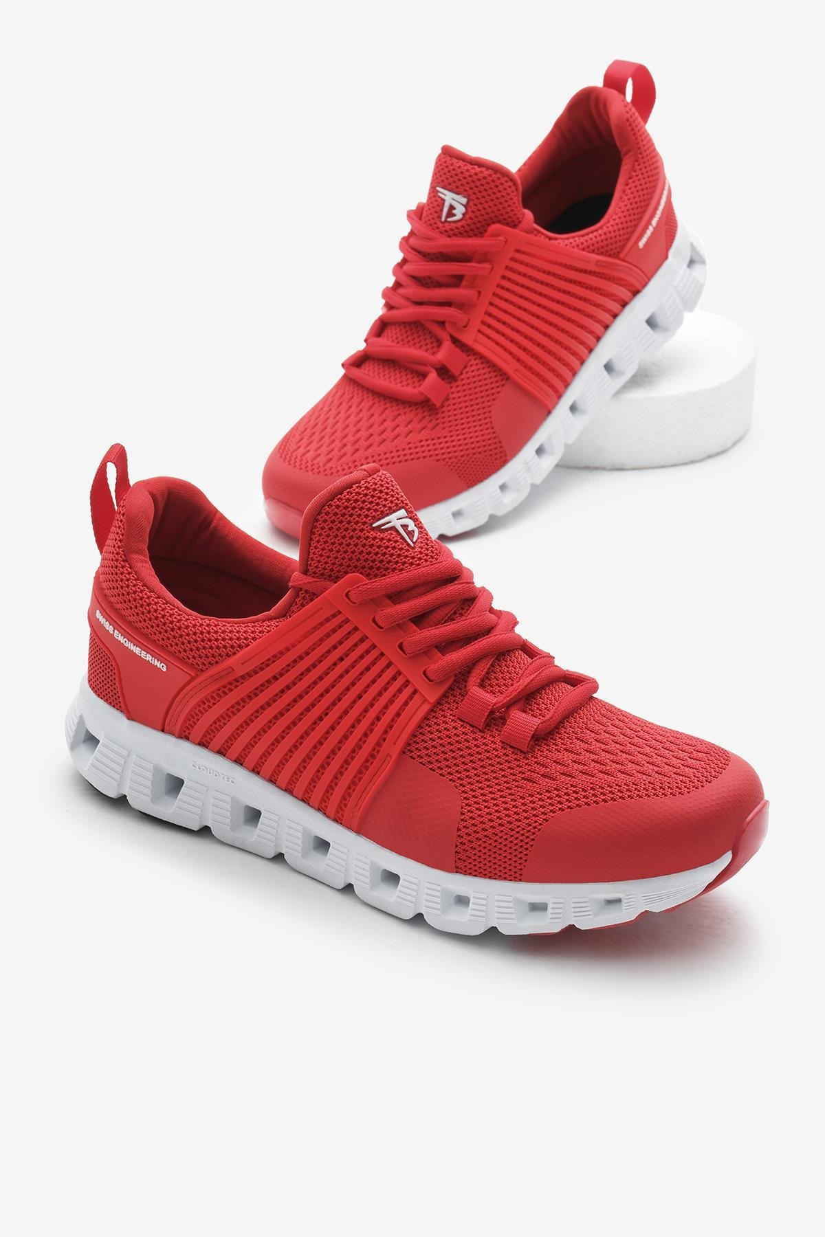 Tasarım Termo Taban Şeritli Nefes Alabilen Kumaş Bağcıklı Unisex Kırmızı Spor Ayakkabı TBAQN