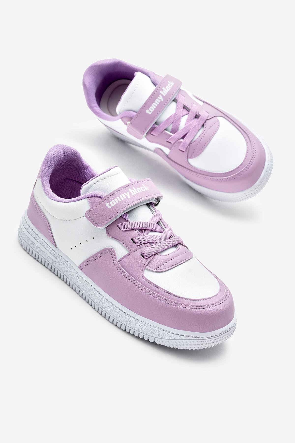 Termo Taban Cırtlı Lastik Bağcıklı Çocuk Unisex Beyaz Lila Spor Ayakkabı TBTMKD030