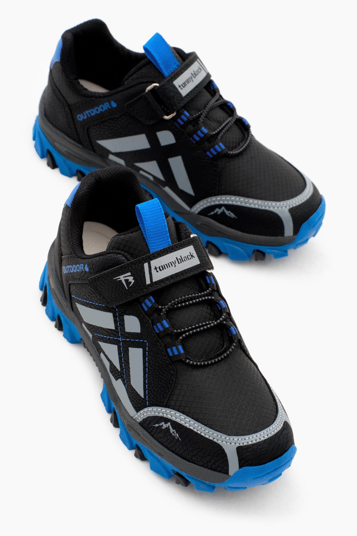 Termo Taban Su İtici Kumaş Cırtlı Çocuk Unisex Siyah Sax Trekking Ayakkabı TBTMKD025
