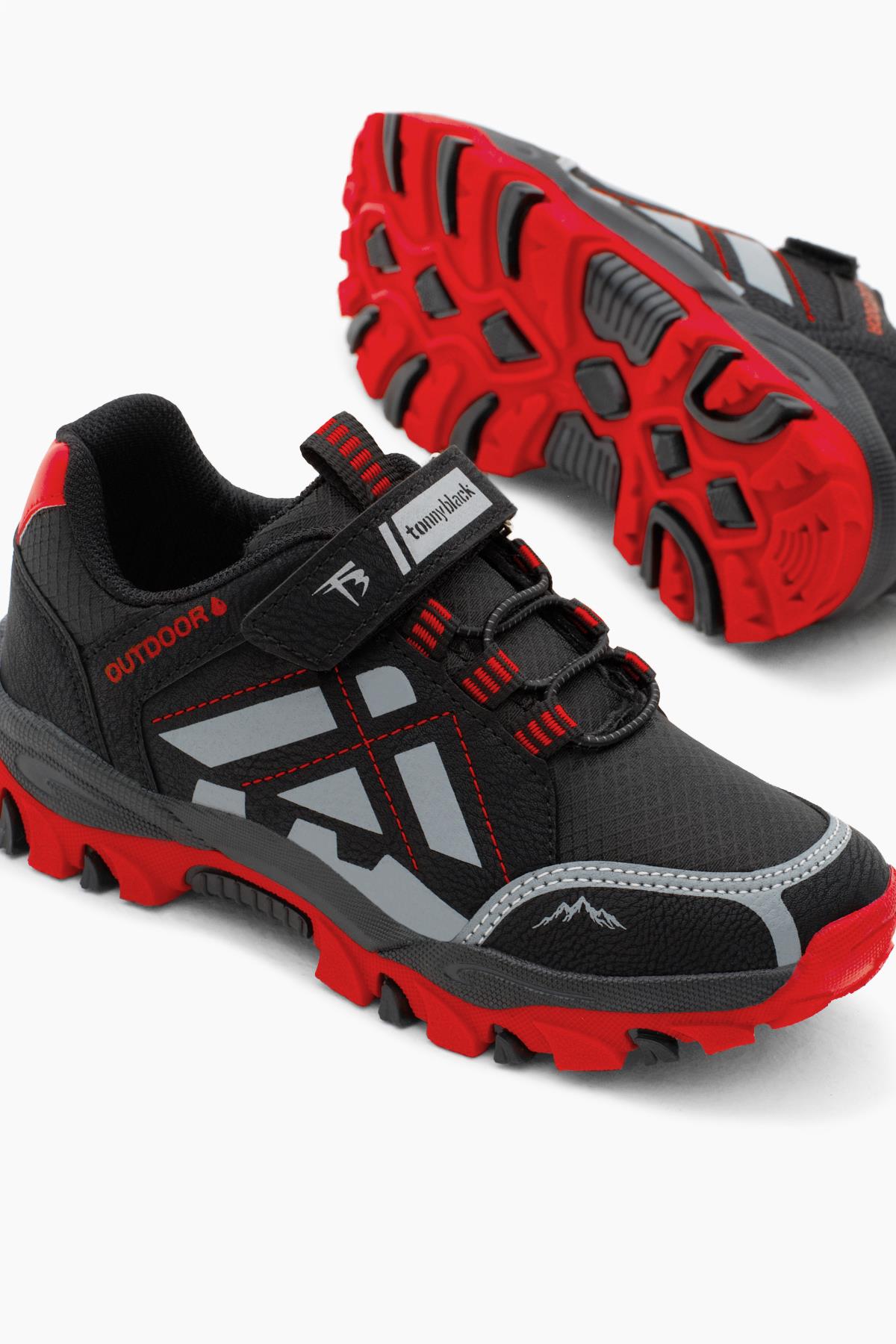 Termo Taban Su İtici Kumaş Cırtlı Çocuk Unisex Siyah Kırmızı Trekking Ayakkabı TBTMKD025