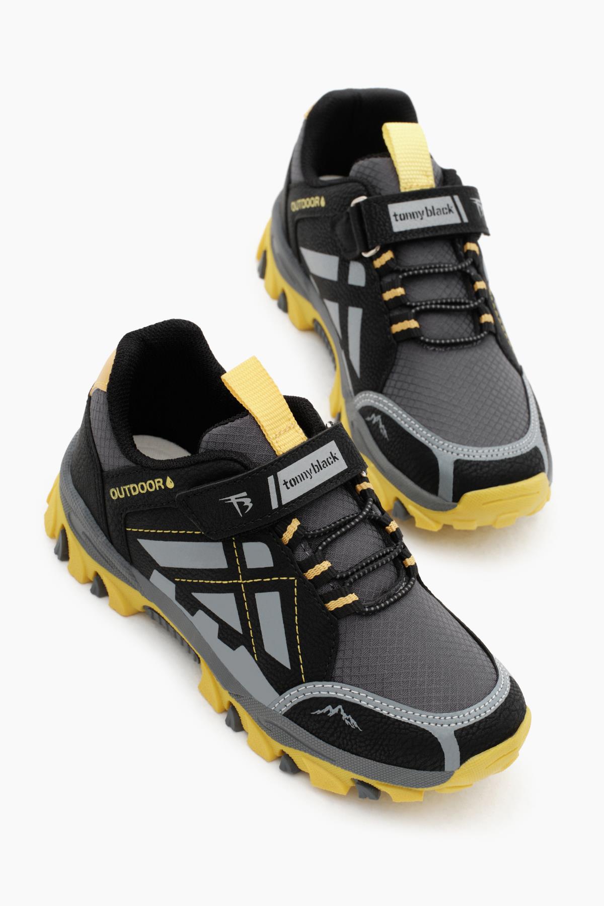 Termo Taban Su İtici Kumaş Cırtlı Çocuk Unisex Füme Sarı Trekking Ayakkabı TBTMKD025