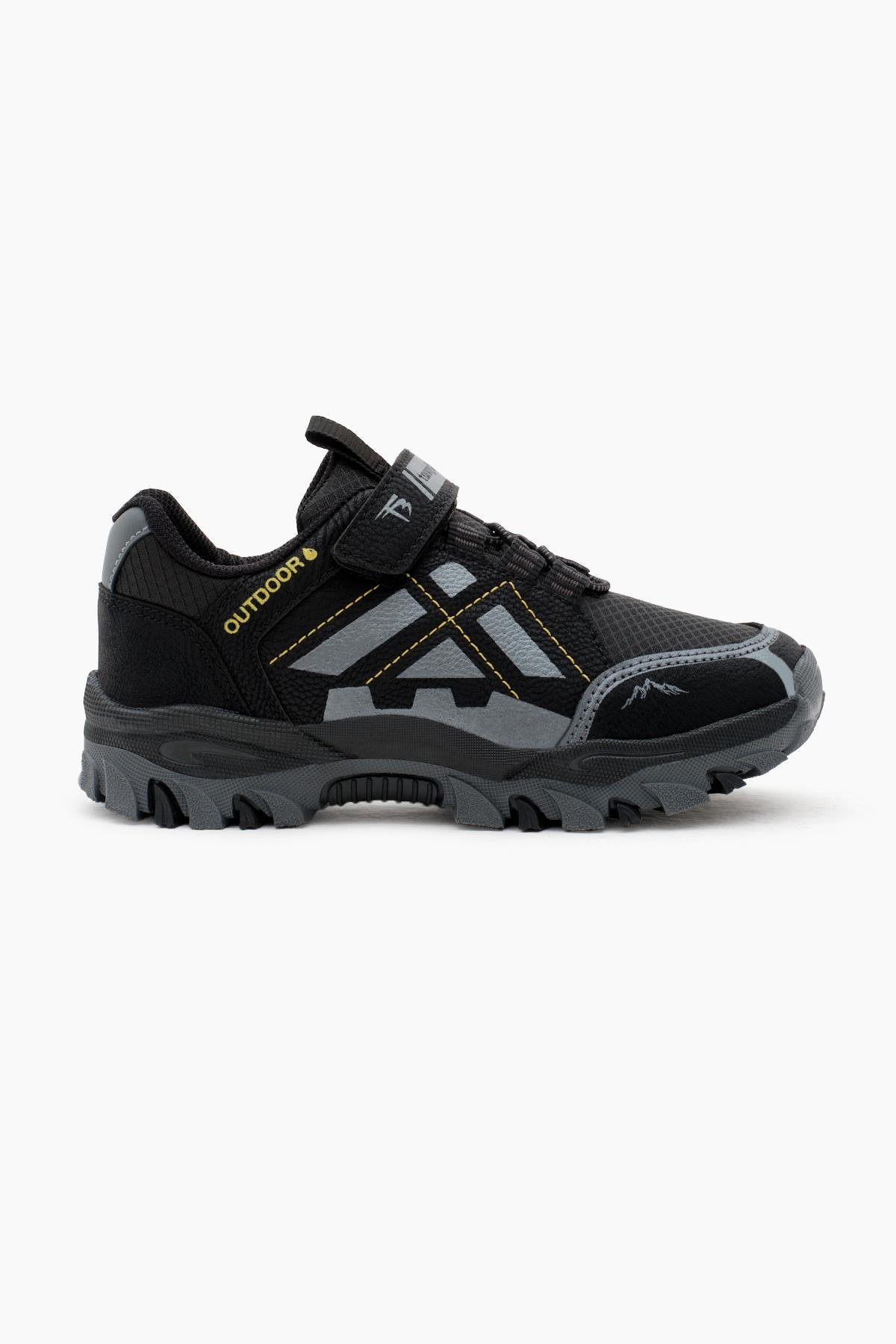 Termo Taban Su İtici Kumaş Cırtlı Çocuk Unisex Siyah Füme Trekking Ayakkabı TBTMKD025