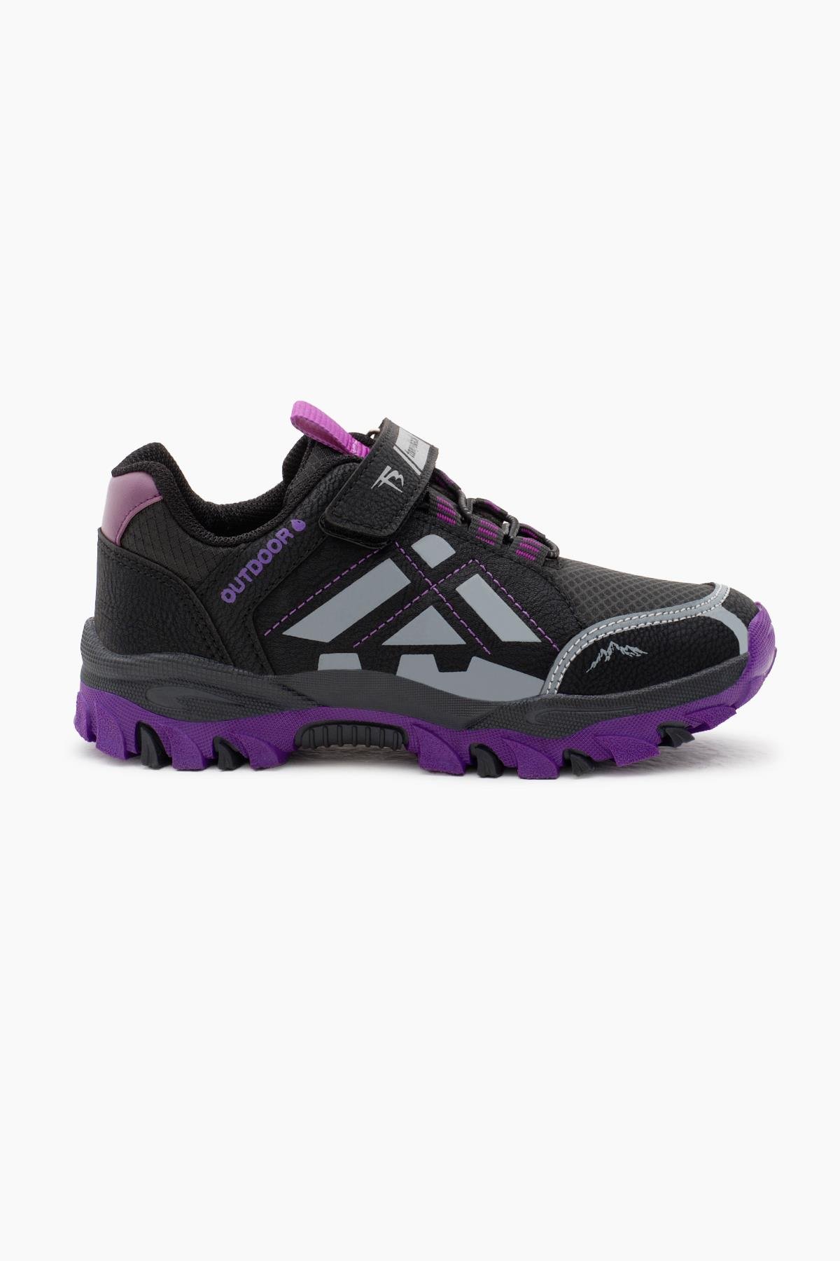 Termo Taban Su İtici Kumaş Cırtlı Çocuk Unisex Siyah Mor Trekking Ayakkabı TBTMKD025