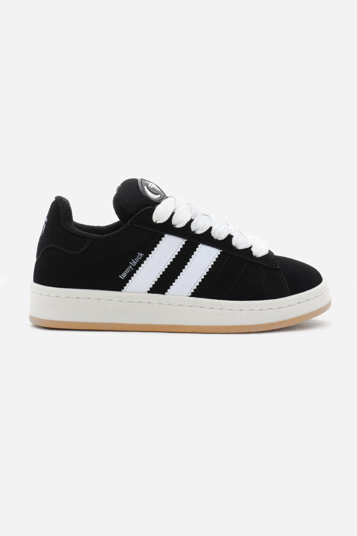 Termo Taban Yanı Şeritli Bağcıklı Çocuk Unisex Siyah Süet Spor Ayakkabı TBZER010