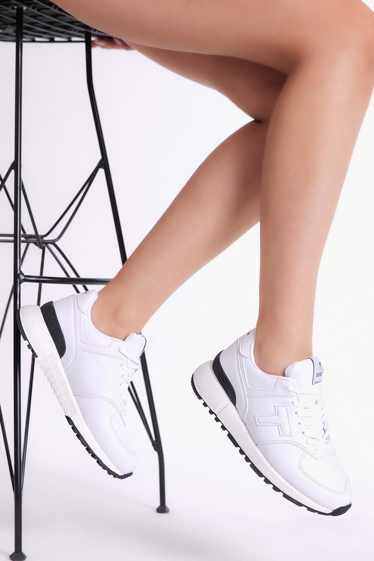 Unisex Beyaz Kaymaz Eva Taban Bağcıklı Sneaker