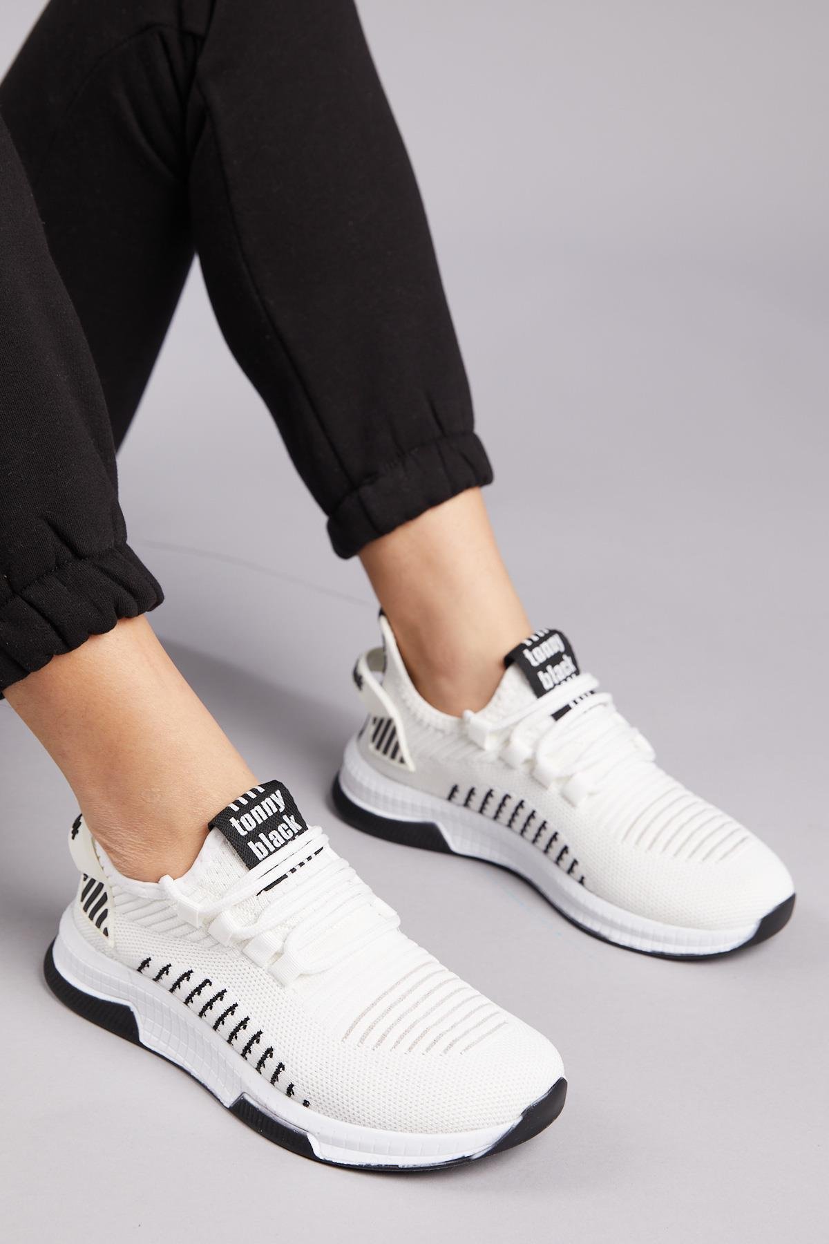 Unisex Beyaz Siyah Spor Ayakkabı Tbqnl