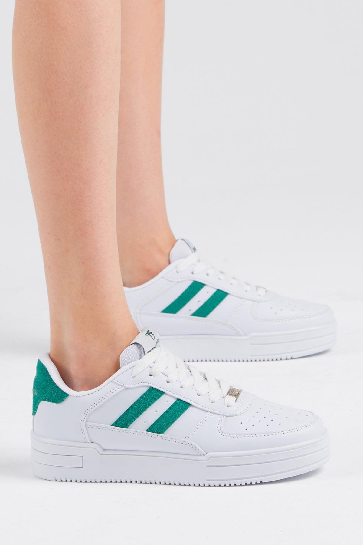 Unisex Beyaz Yeşil Yanı Çizgili Bağcıklı Rahat Kalıp Sneaker